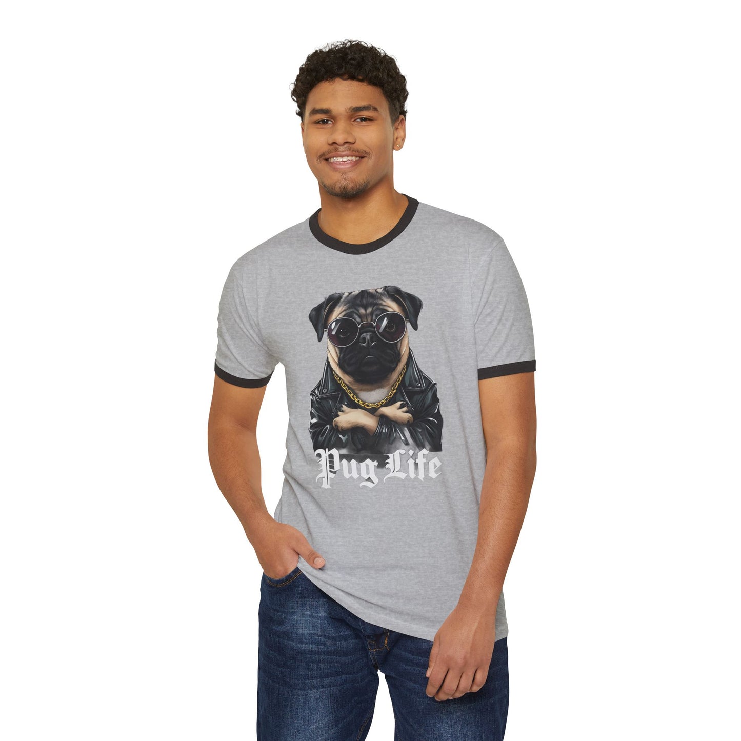 Thug-Pug Life Dog Unisex Cotton Ringer T-Shirt - Picture Perfect Pug -Thuggish-Puggish