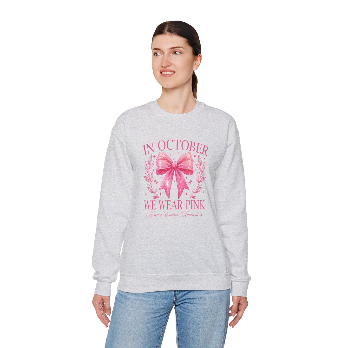 Breast Cancer Awareness Month Crewneck Sweatshirt | October Pink Ribbon