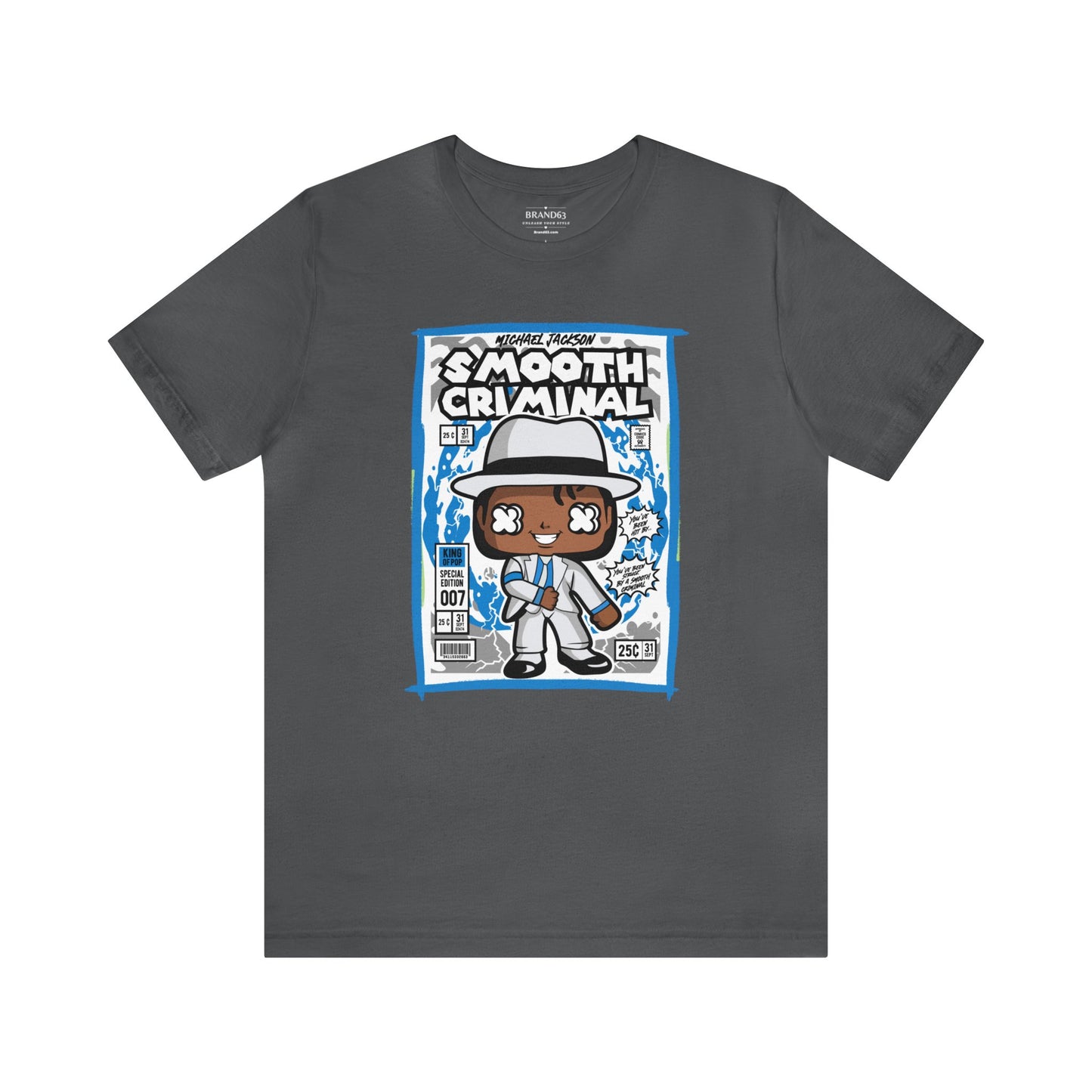 Brand63's exclusive Smooth Criminal Michael Jackson  Comic Book-Pop Art T-shirt collection, featuring vibrant designs with free shipping on orders over $100