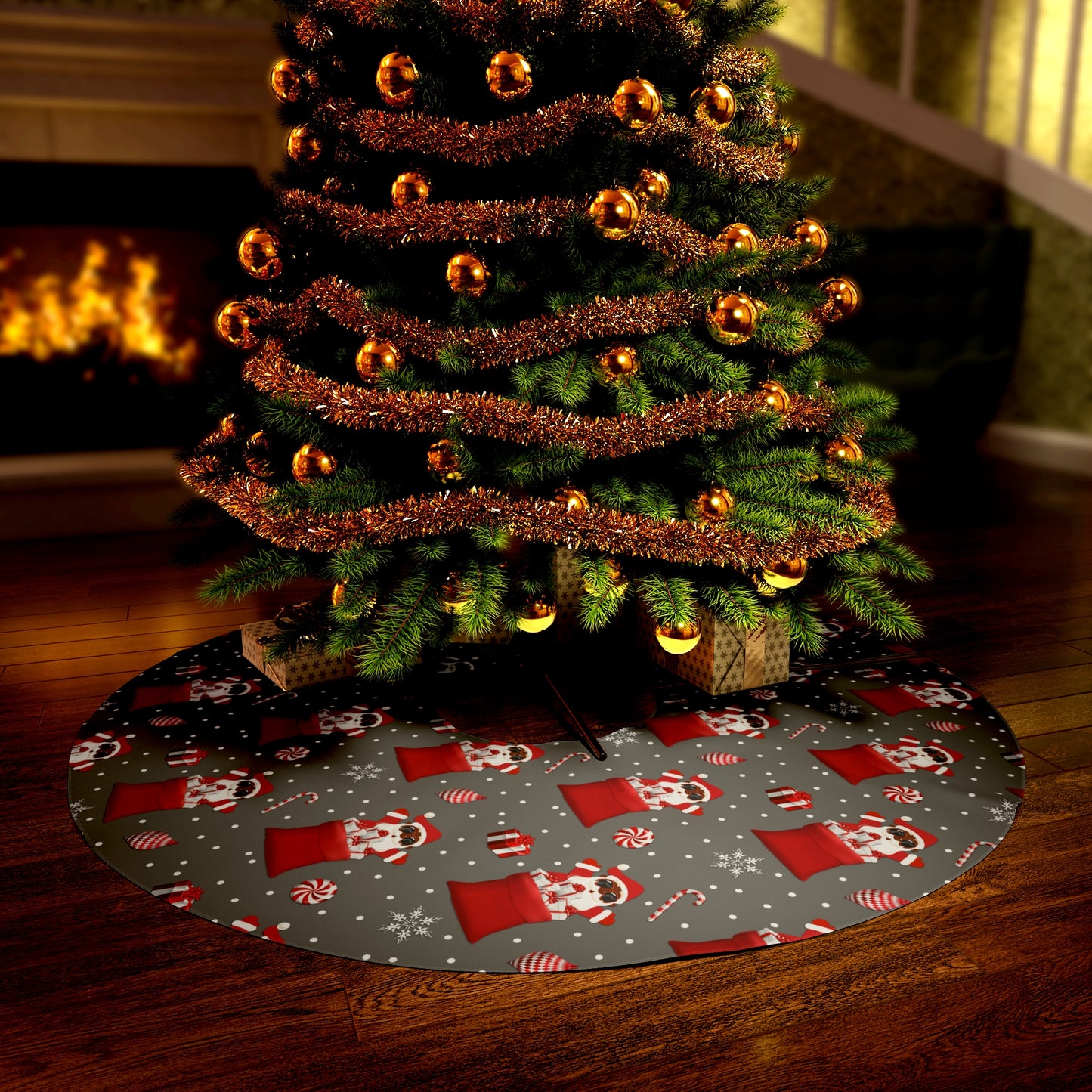 Sprinkle Magic Under Your Tree with Our Black Santa in Red Tree Skirt