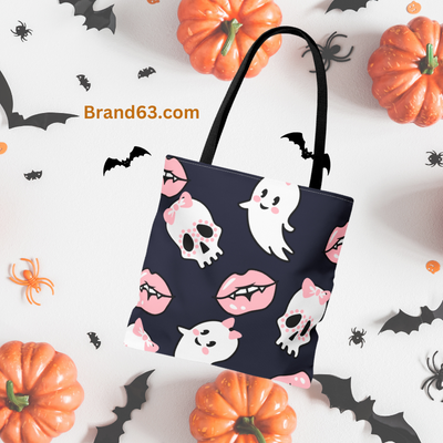  Halloween Tote Bag, Spooky Season Accessories, Cute Ghost Design, Halloween Skulls in Bows, Vampire Fangs Bag, Hocus Pocus Tote, Halloween Gifts, Trick or Treat Bag, Unique Halloween Bag, Spooky Cute Bag, Halloween costume, Adult Halloween, Free Shipping