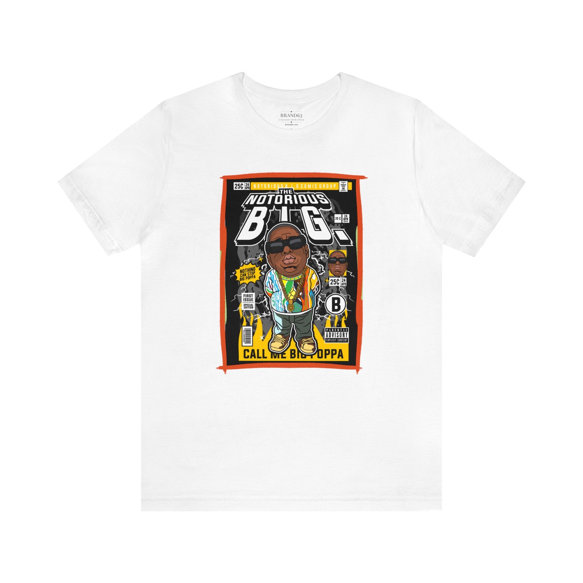 Brand63's exclusive Notorious B.I.G, Biggie, Comic Book-Pop Art T-shirt collection, featuring vibrant designs with free shipping on orders over $100