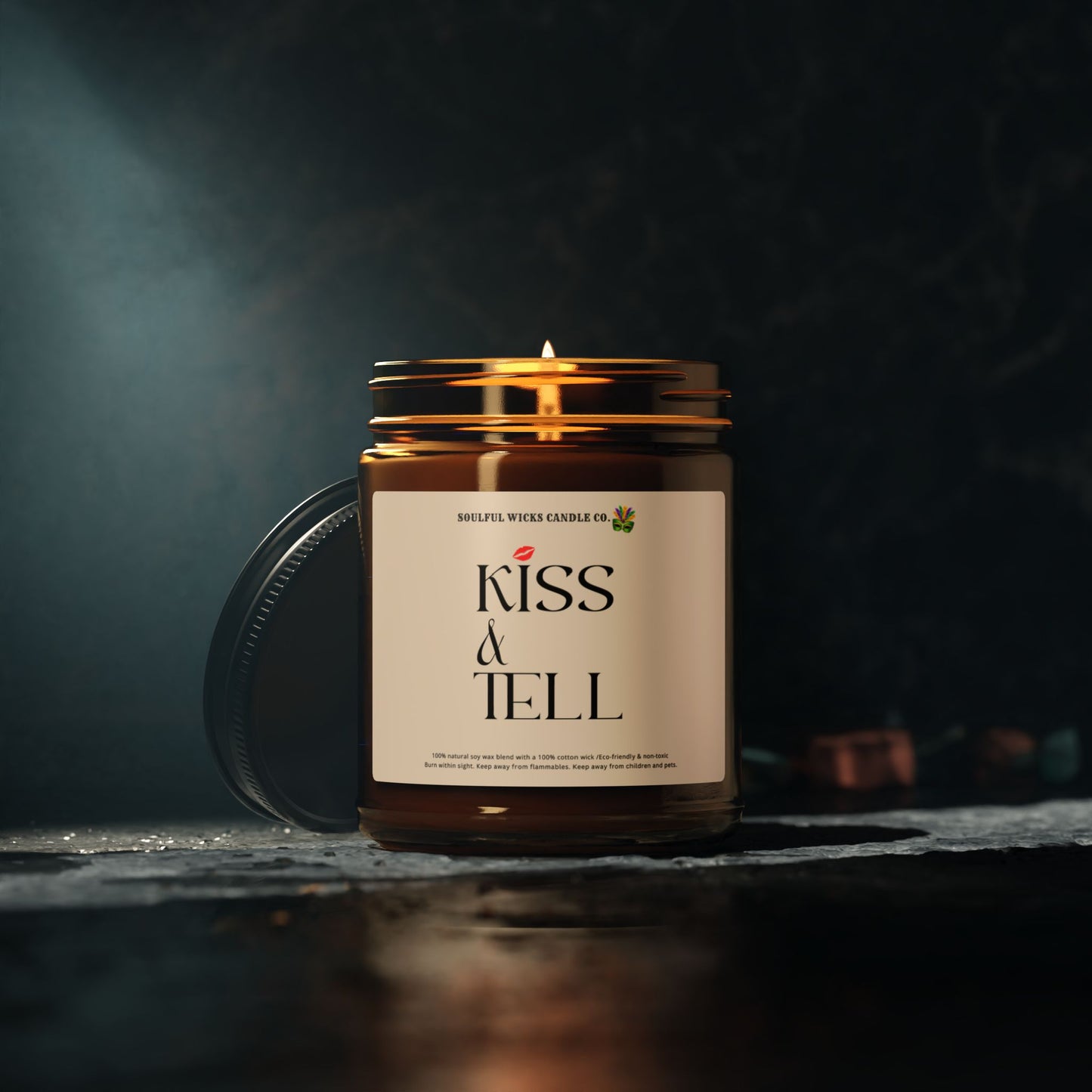 Kiss & Tell Scented Soy Candle in Amber Jar For Valentine's Day