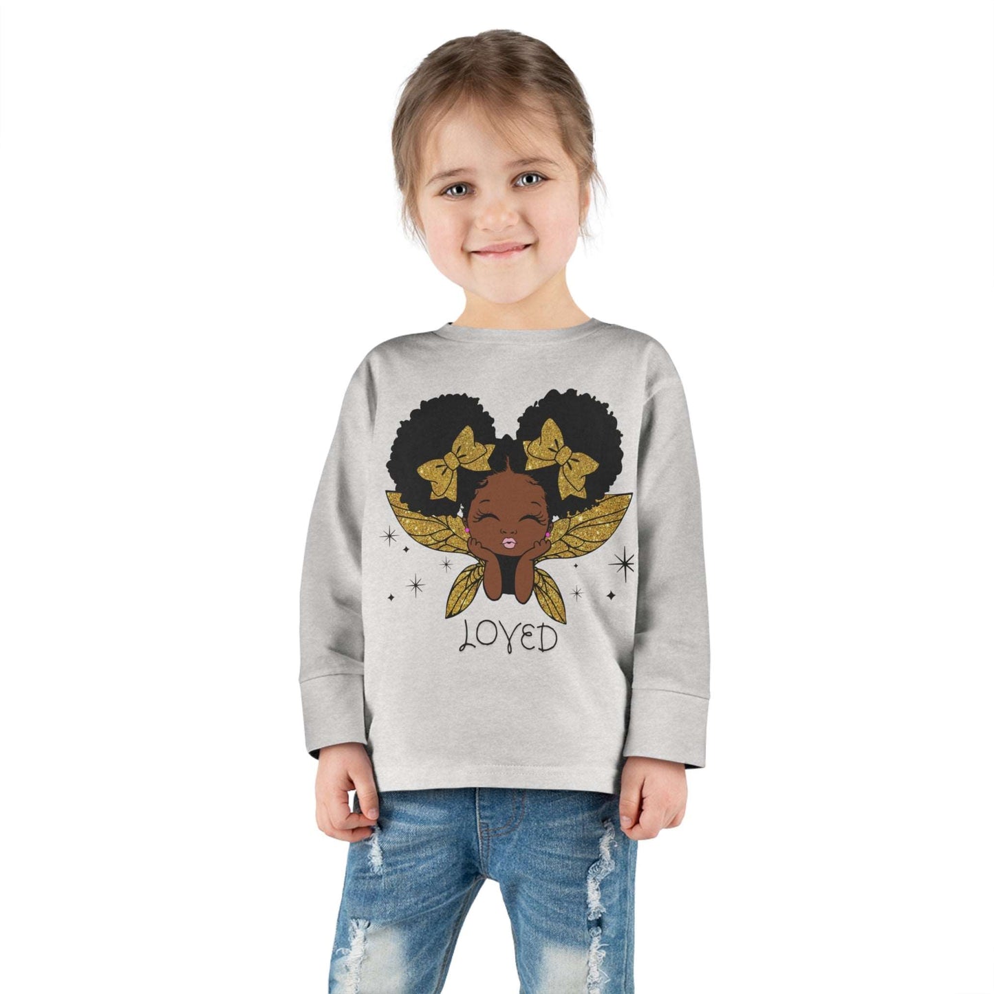 Loved! Brown-Girl Toddler Long Sleeve Tee | Hello Lil Black Princess | Gold