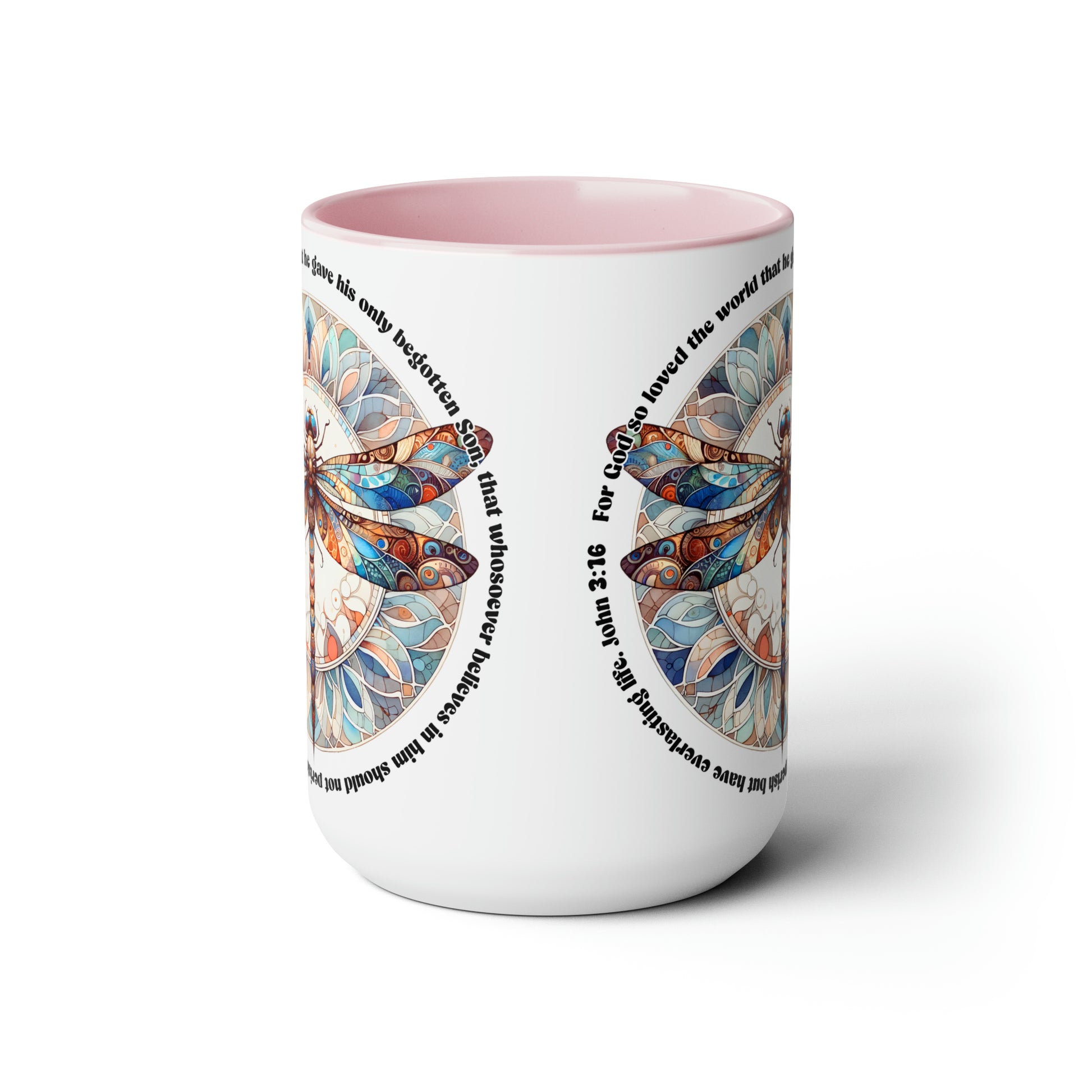 Praise & Worship Coffee Mugs, 15oz |Bible Verse, John 3:16 Faith-Based Gifts, Dragonfly