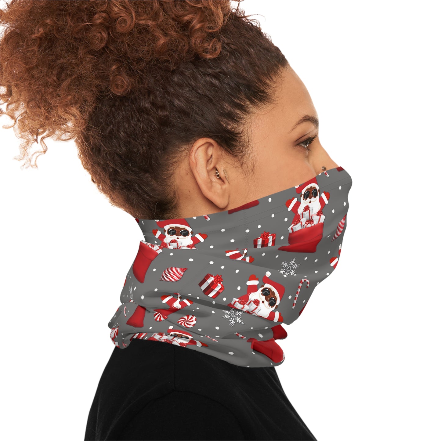 Christmas Lightweight Neck Gaiter, Black-Santa Christmas Face Mask - Red