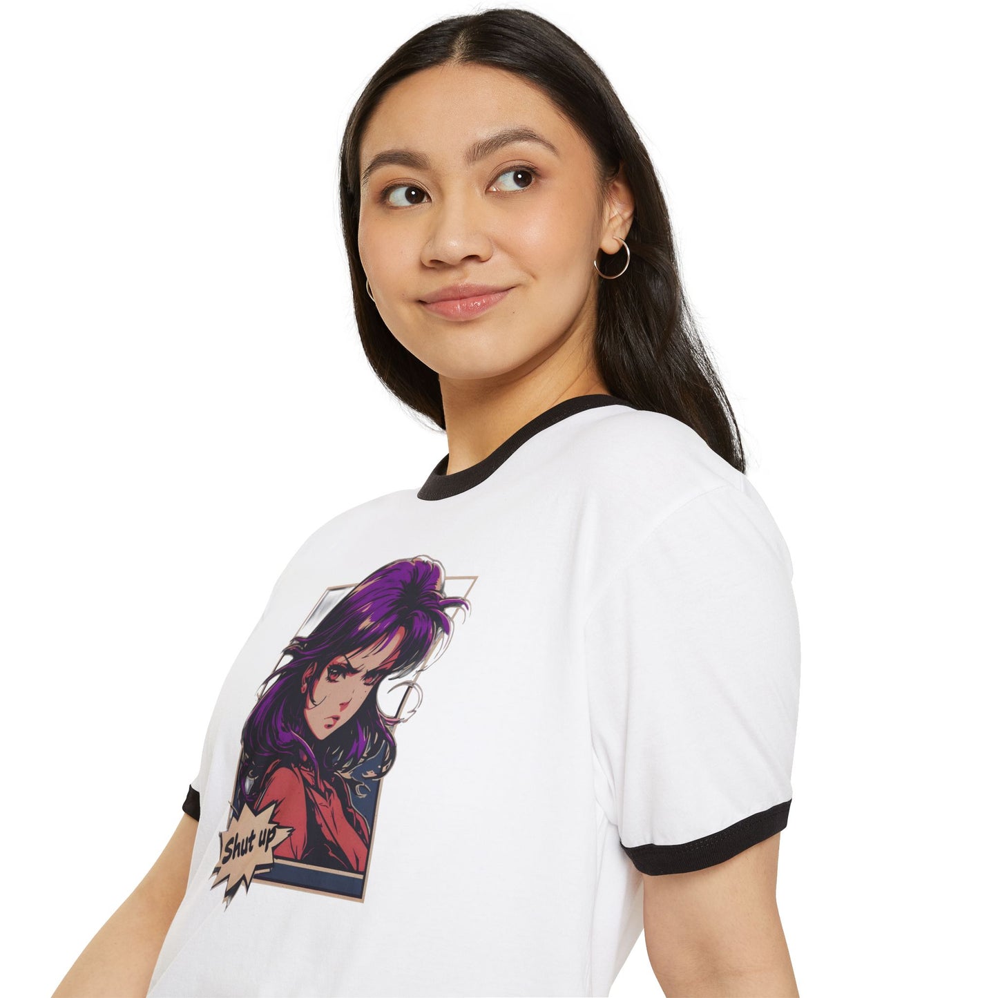 Japanese Anime Manga "Shut Up" Cotton Ringer T-Shirt