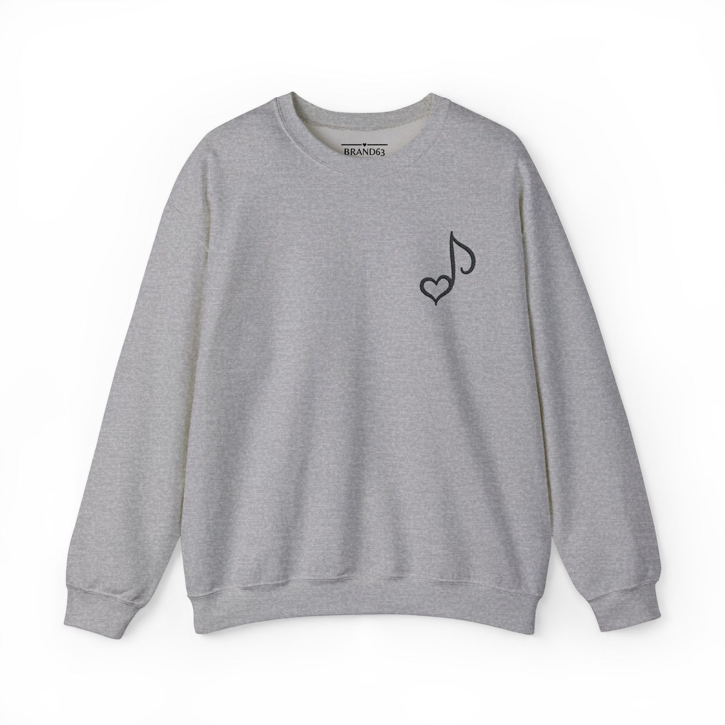 Embroidered Musical Heart Note Crewneck Sweatshirt | Sustainable, and Perfect for Music Lovers