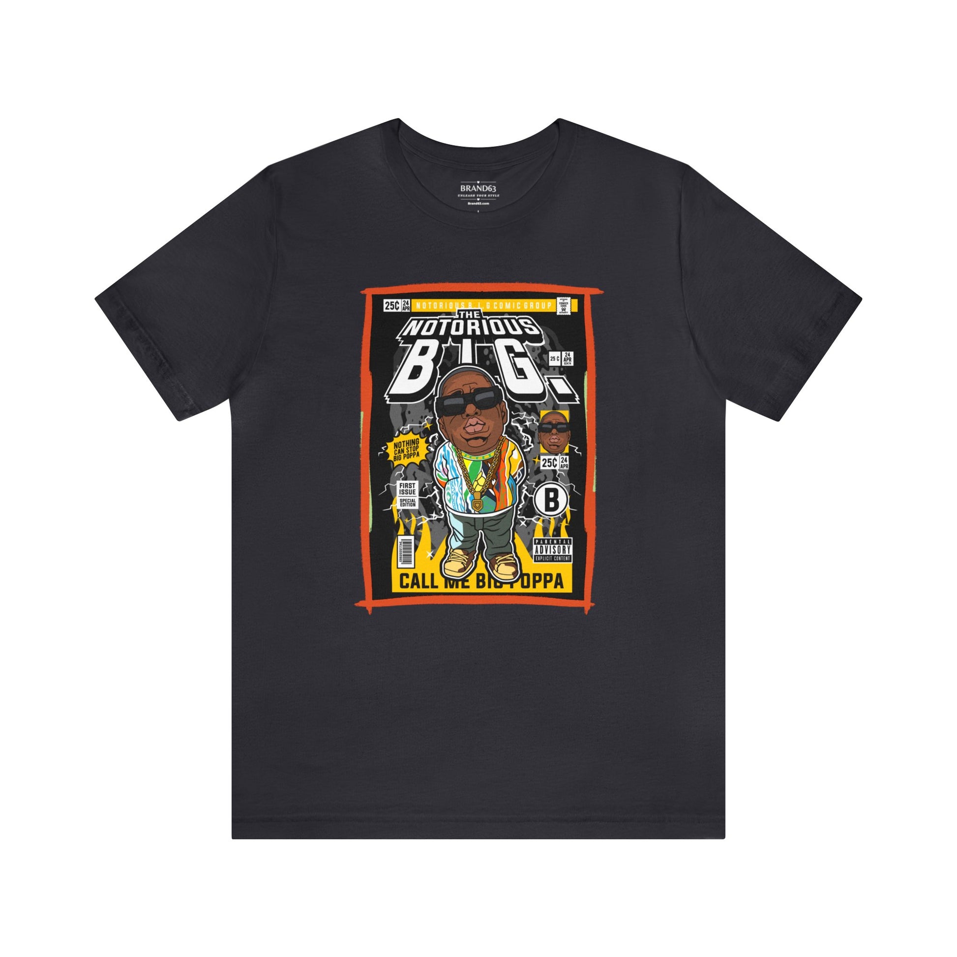 Brand63's exclusive Notorious B.I.G, Biggie, Comic Book-Pop Art T-shirt collection, featuring vibrant designs with free shipping on orders over $100