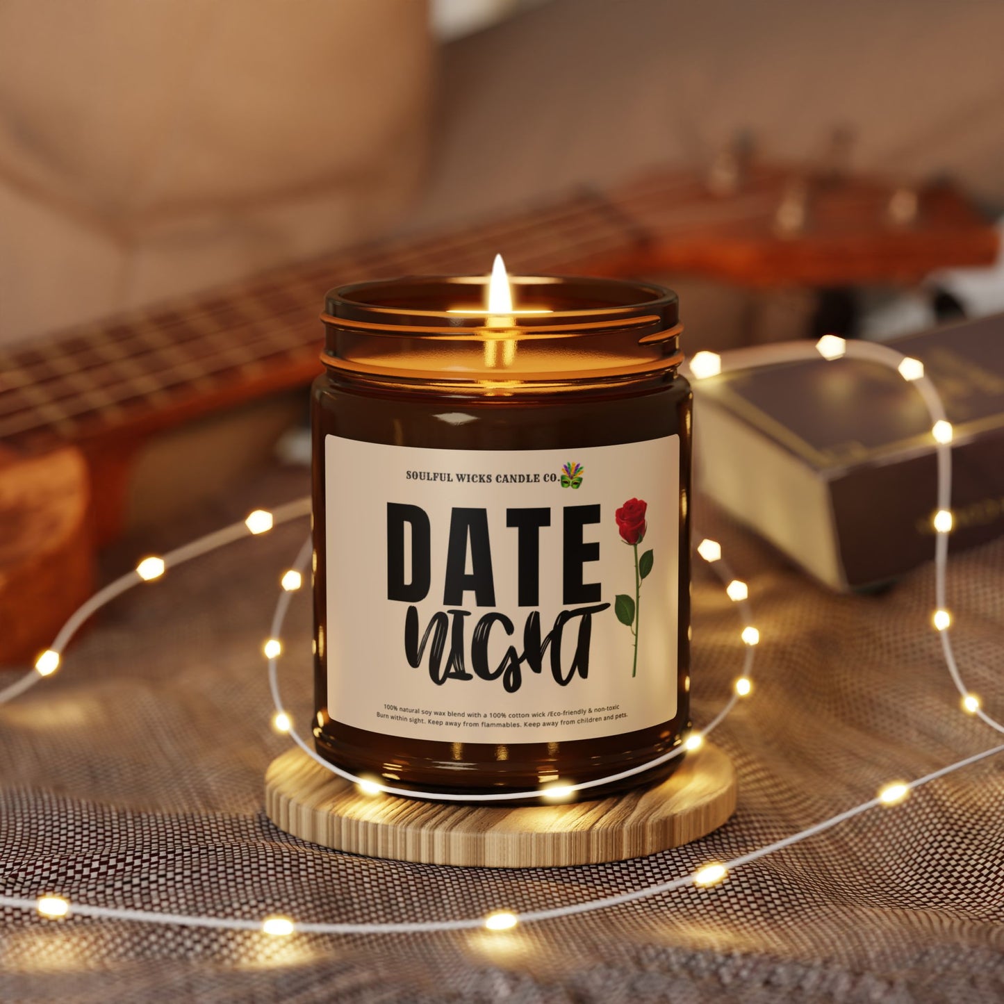 Date Night Scented Soy Candle in Amber Jar for Valentines Day