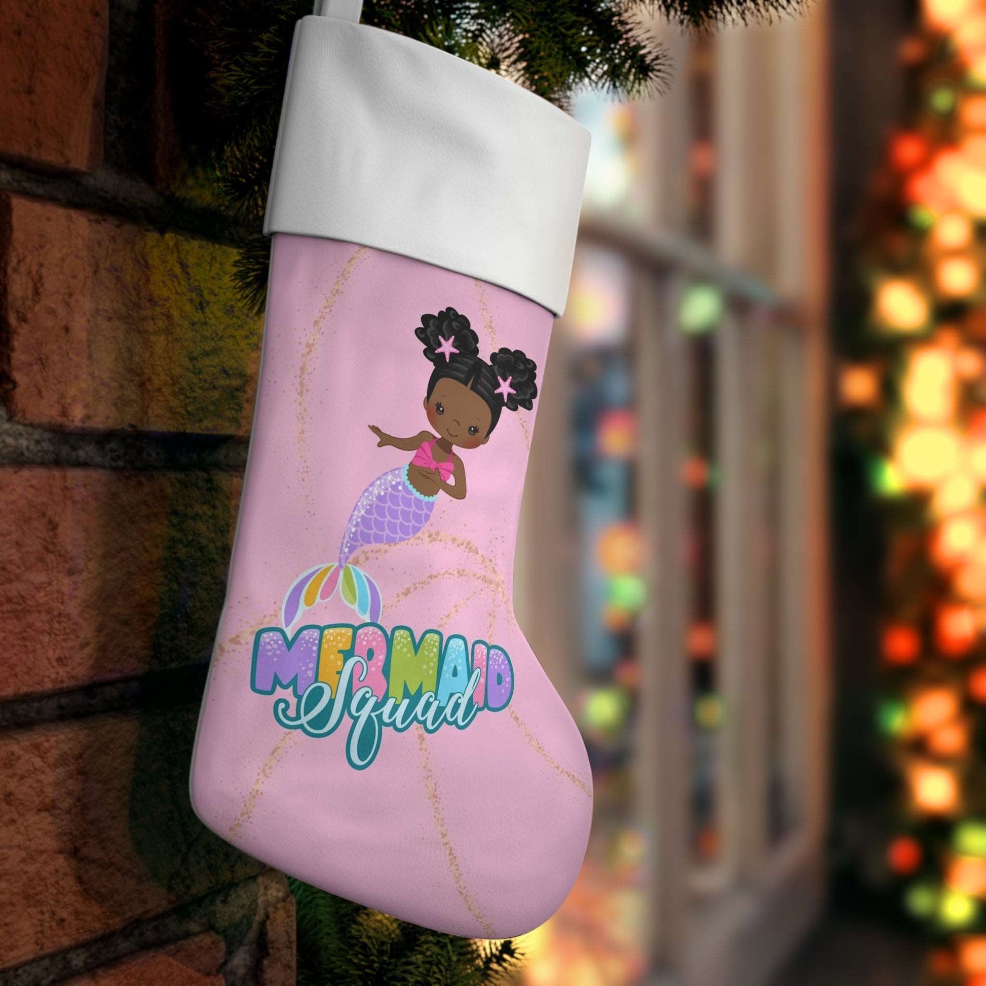 Mermaid Squad Goals Christmas Stocking | Black Mermaid Xmas Fun Stocking | Great Holiday Little Girls Gift