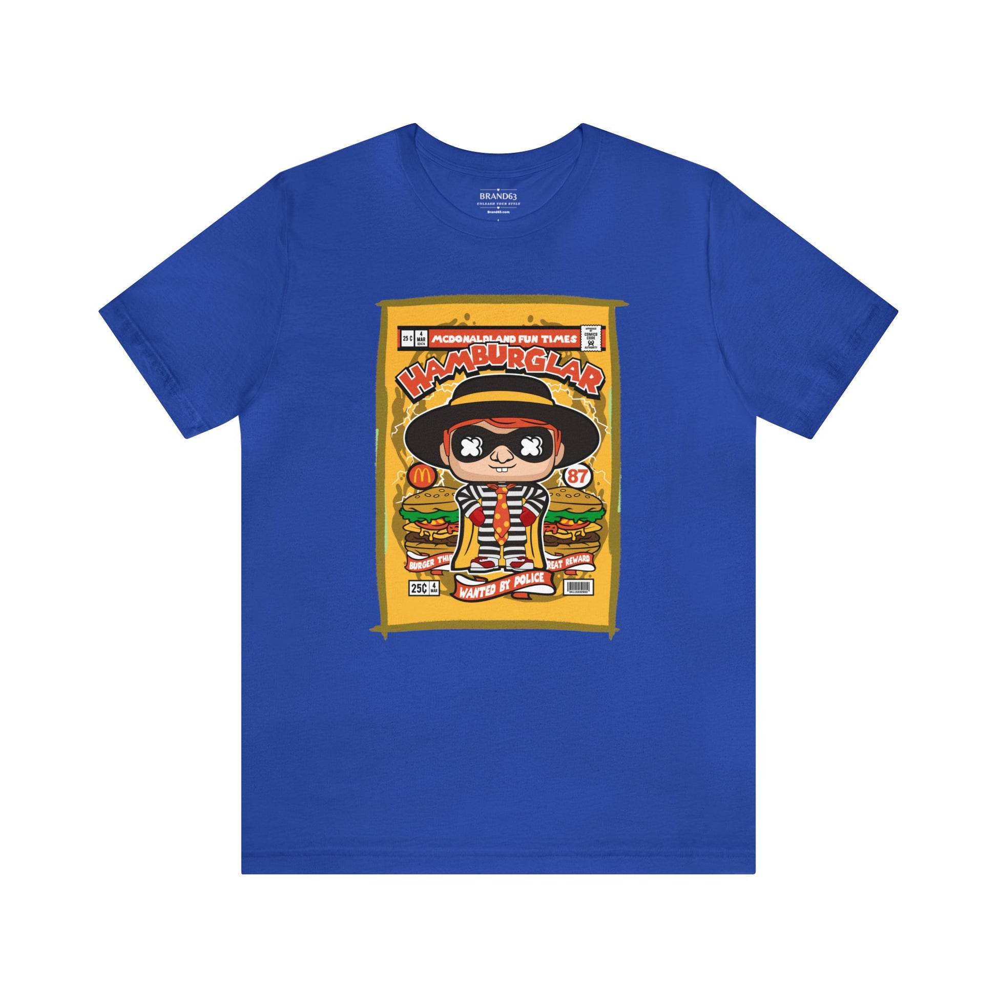 Brand63's exclusive Hamburglar Comic Book-Pop Art T-shirt collection, featuring vibrant designs with free shipping on orders over $100