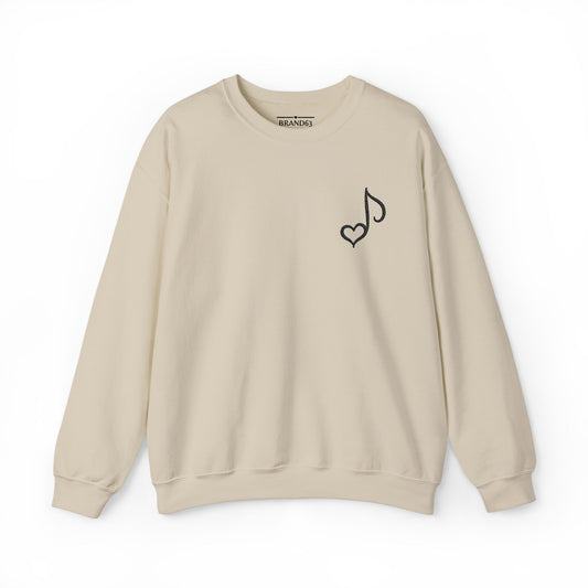 Embroidered Musical Heart Note Crewneck Sweatshirt | Sustainable, and Perfect for Music Lovers