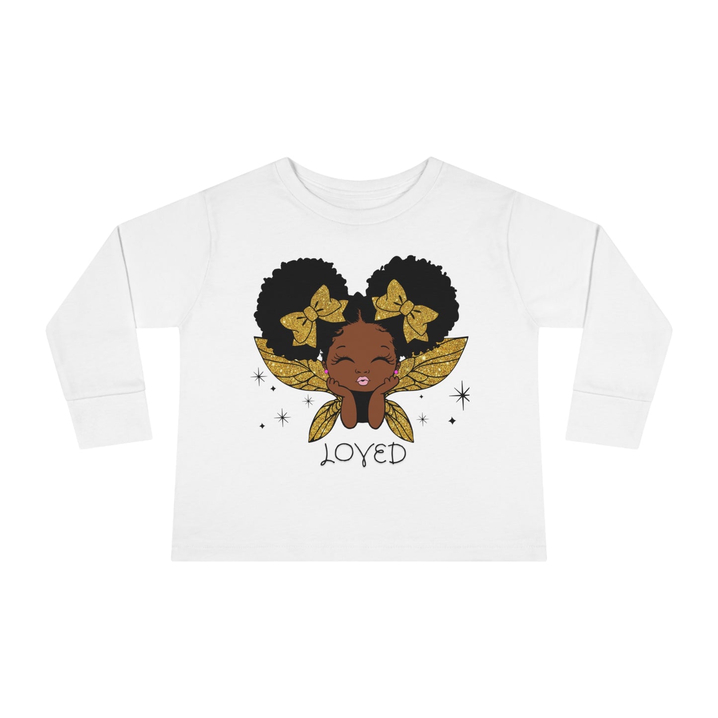 Loved! Brown-Girl Toddler Long Sleeve Tee, Gold