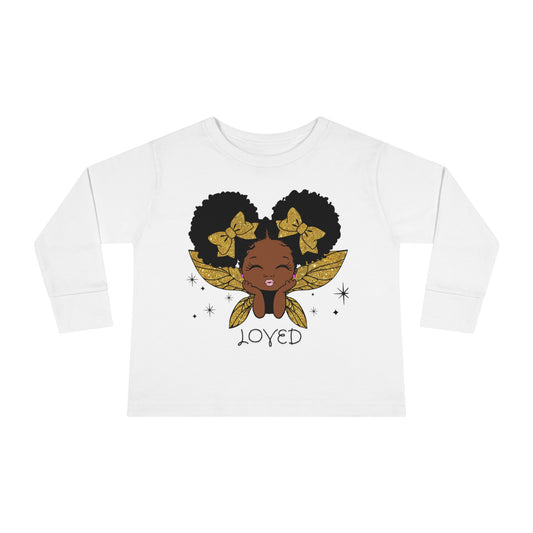 Loved! Brown-Girl Toddler Long Sleeve Tee, Gold