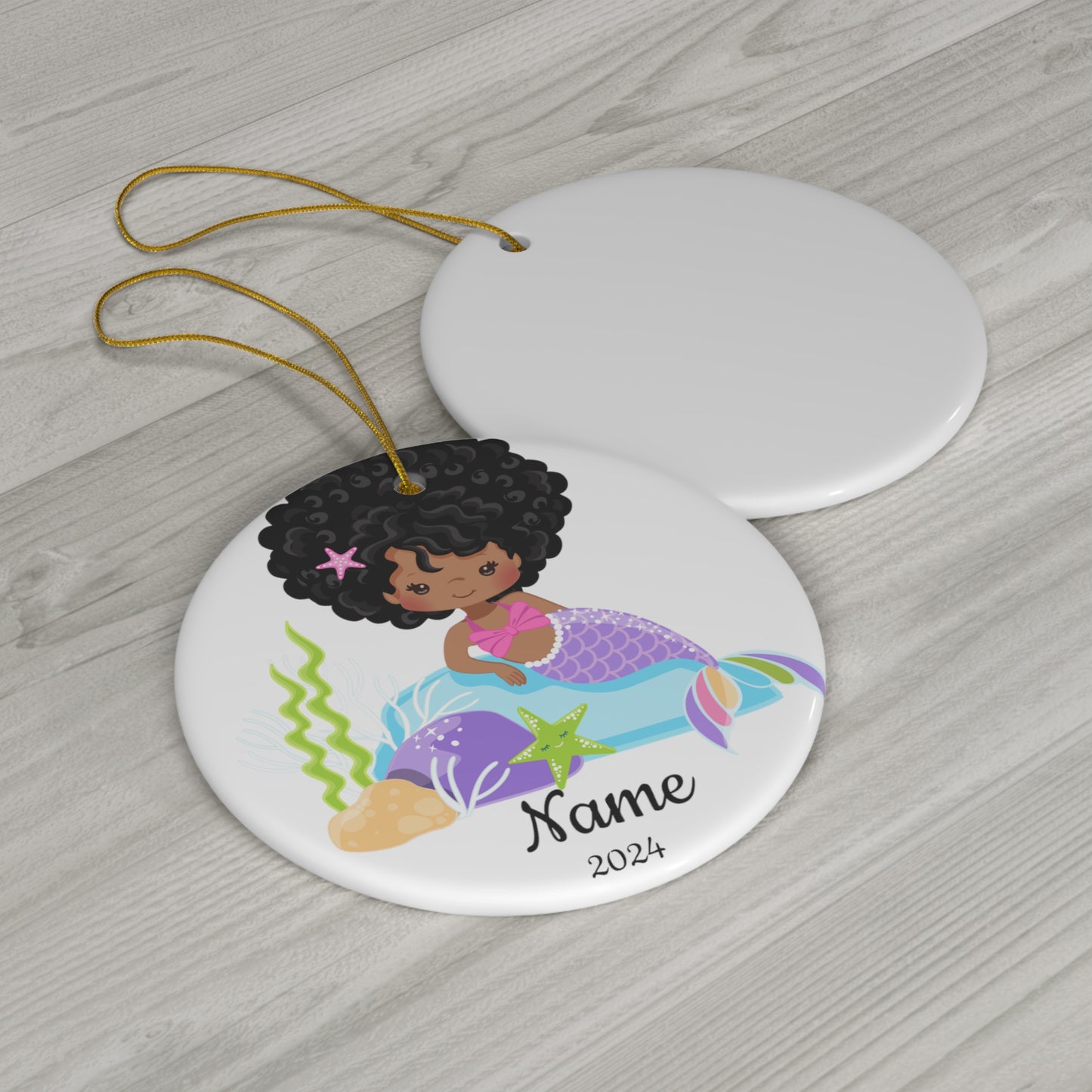 Little Black Mermaid Personalized Ornament