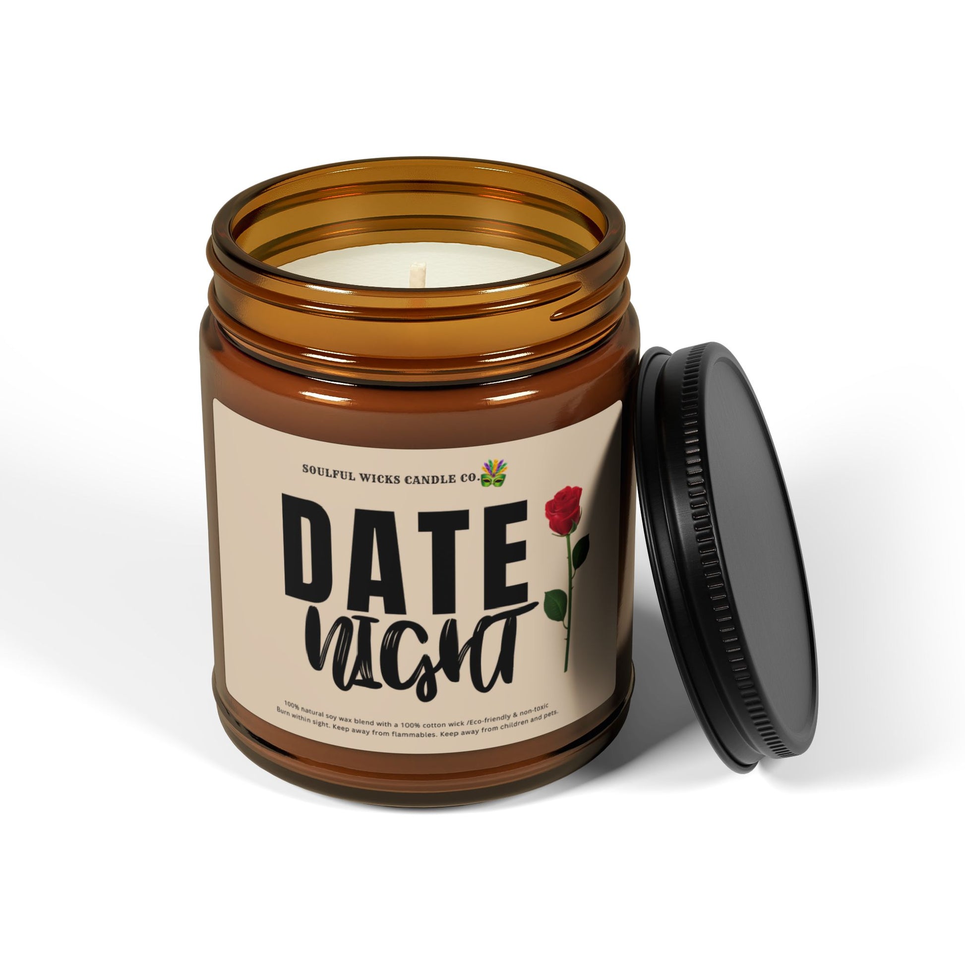 Date Night Scented Soy Candle in Amber Jar for Valentines Day