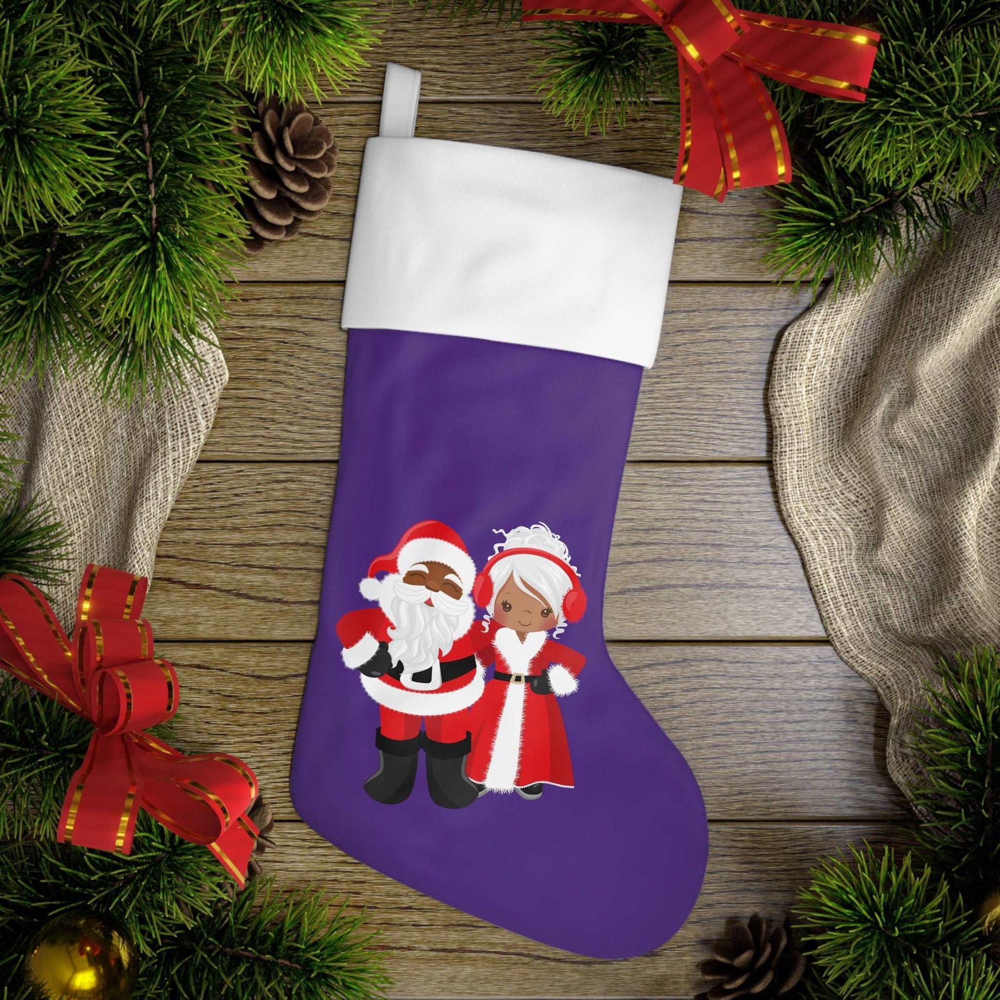 African American Santa & Mrs. Claus Holiday Stocking