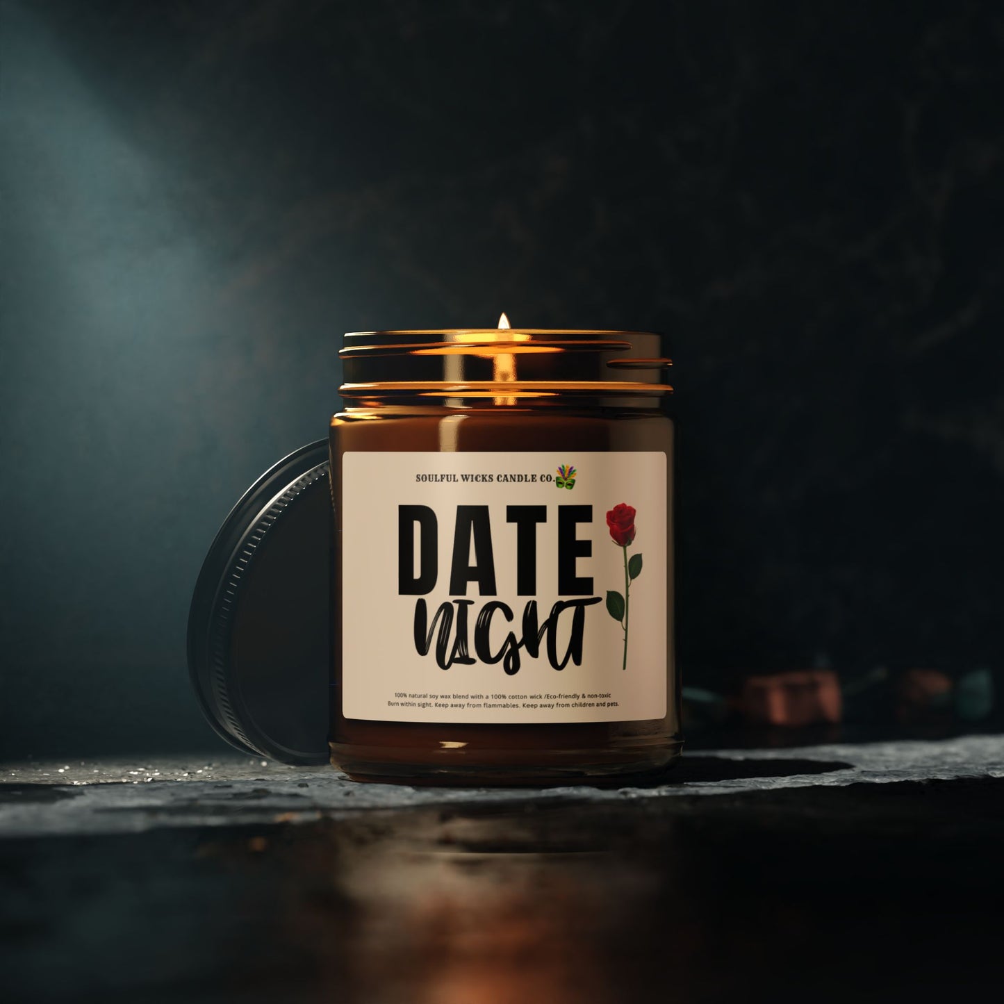 Date Night Scented Soy Candle in Amber Jar for Valentines Day