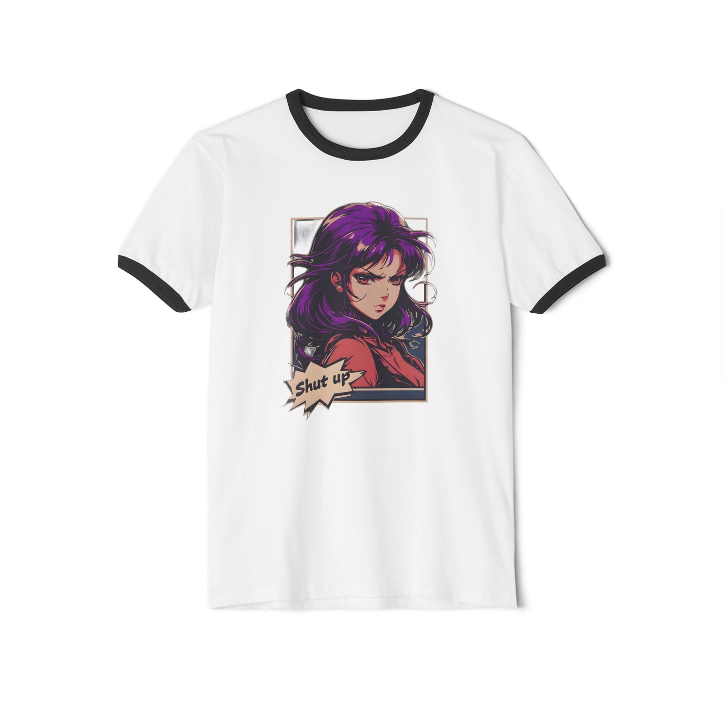 Japanese Anime Manga "Shut Up" Cotton Ringer T-Shirt