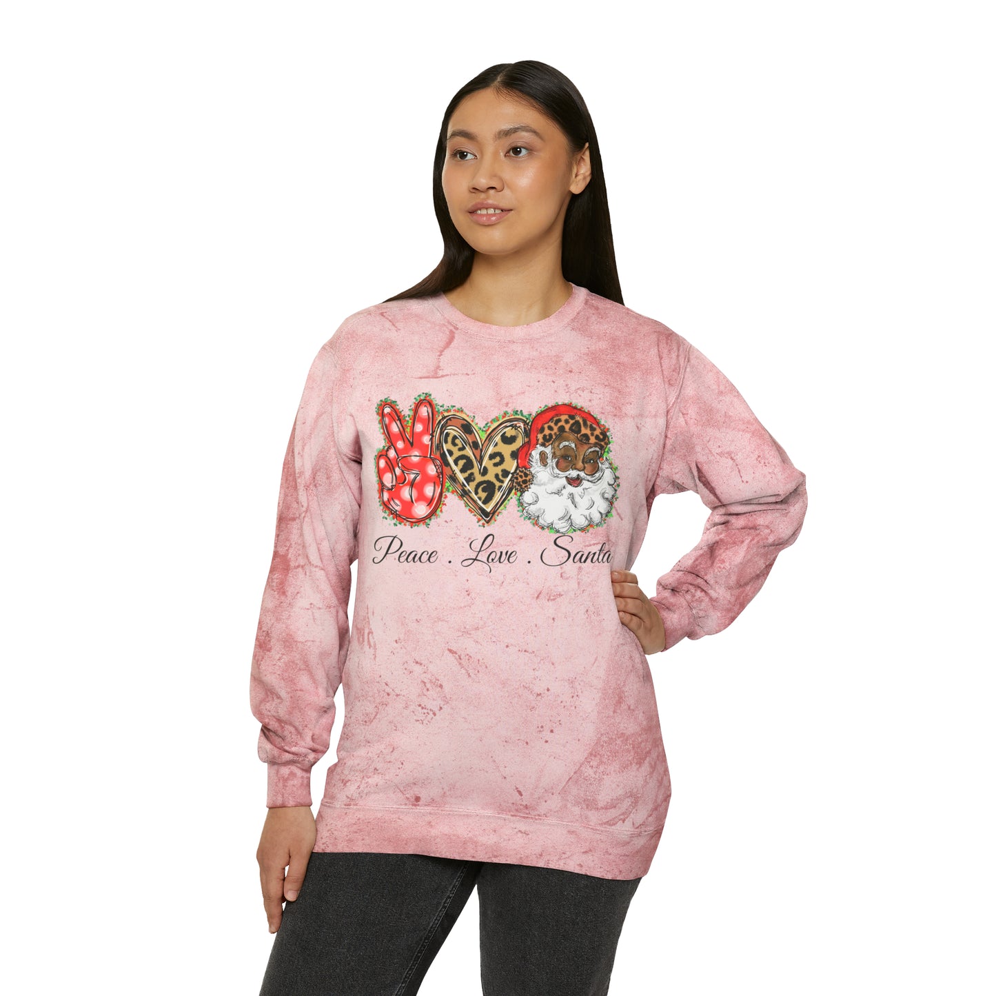 Exclusive "Peace, Love, Santa" Color Blast Sweatshirt | Jingle-Jingle