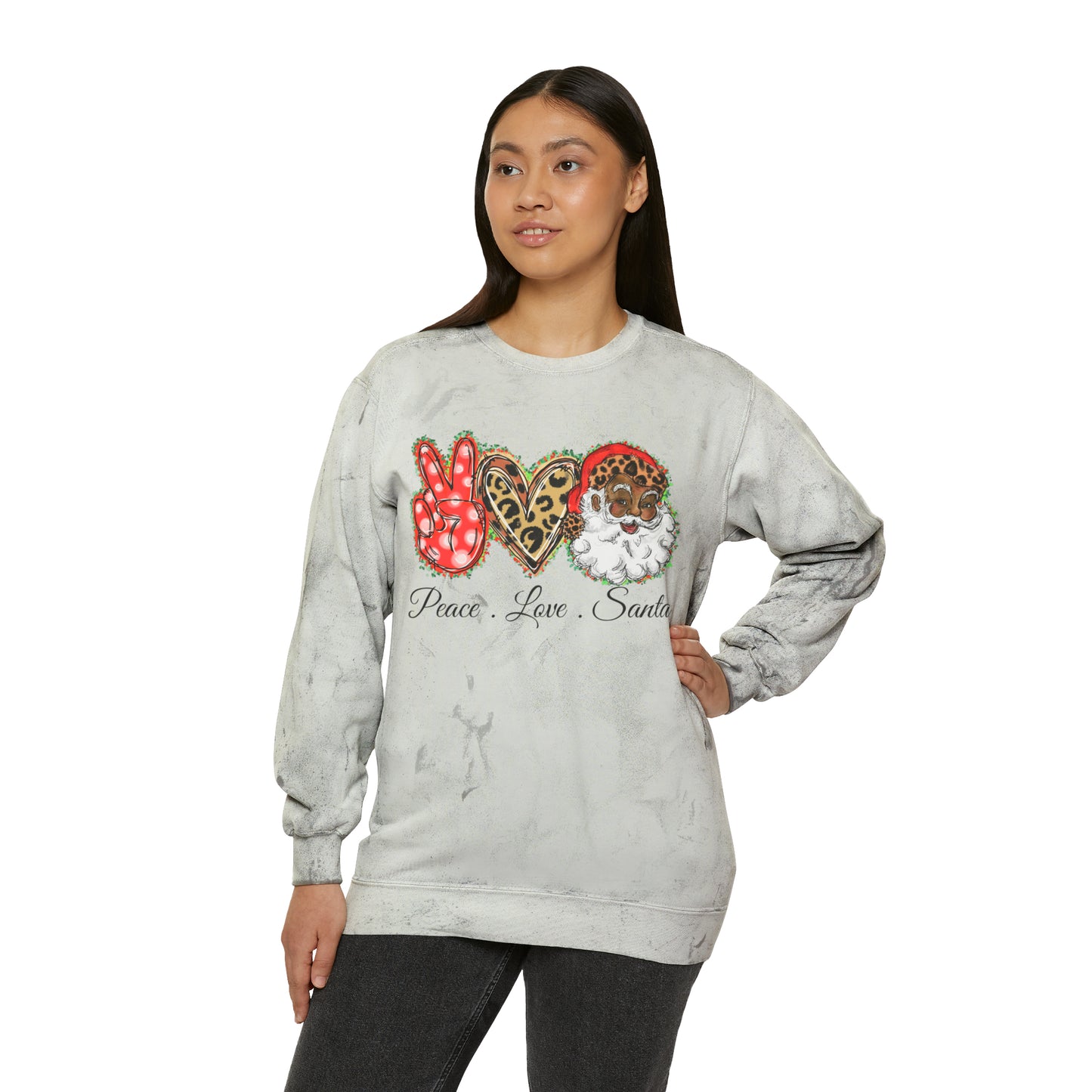 Exclusive "Peace, Love, Santa" Color Blast Sweatshirt | Jingle-Jingle