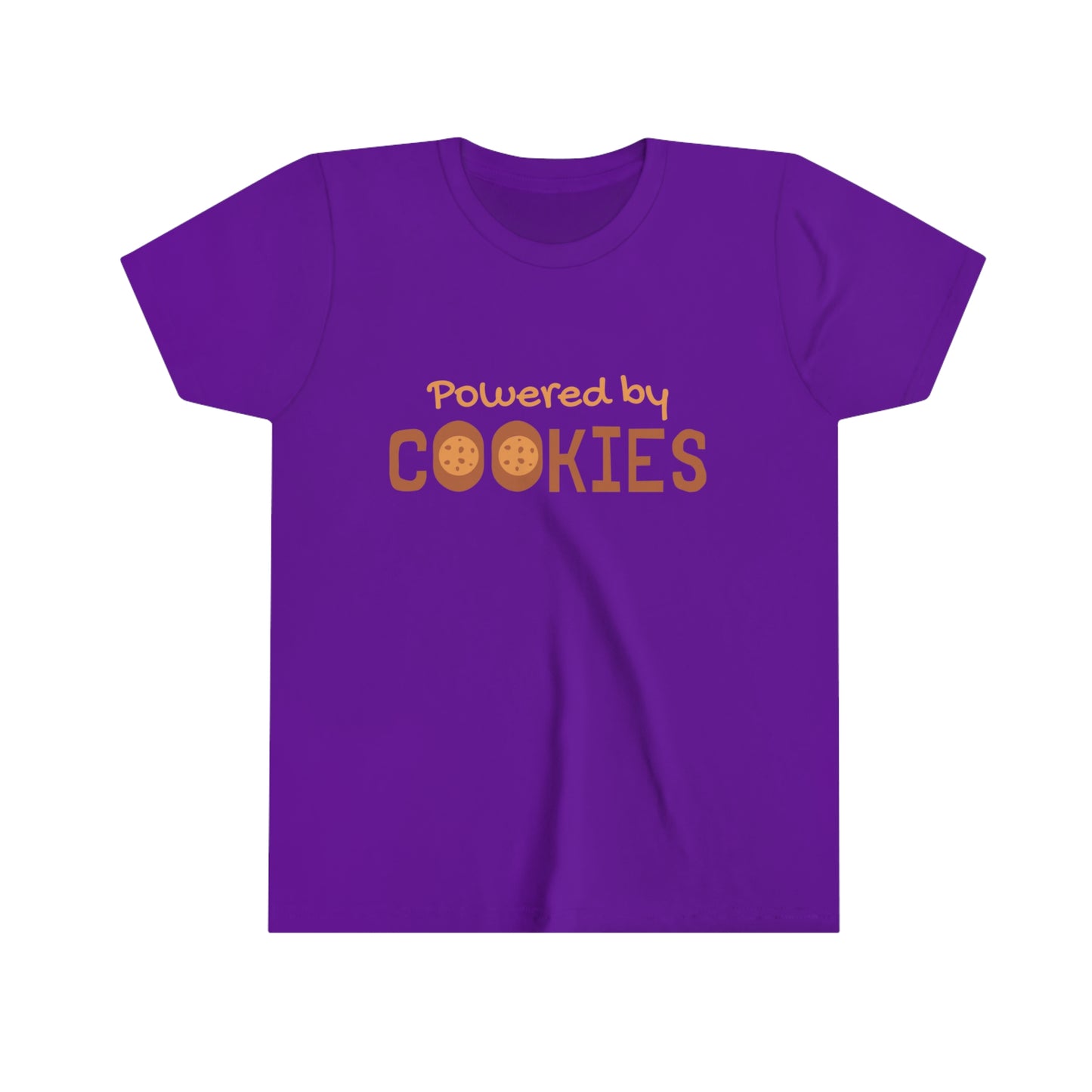 Powered by cookies, youth short sleeve shirt, youth tee, summer vacay shirt, pool party tee, brand63.com