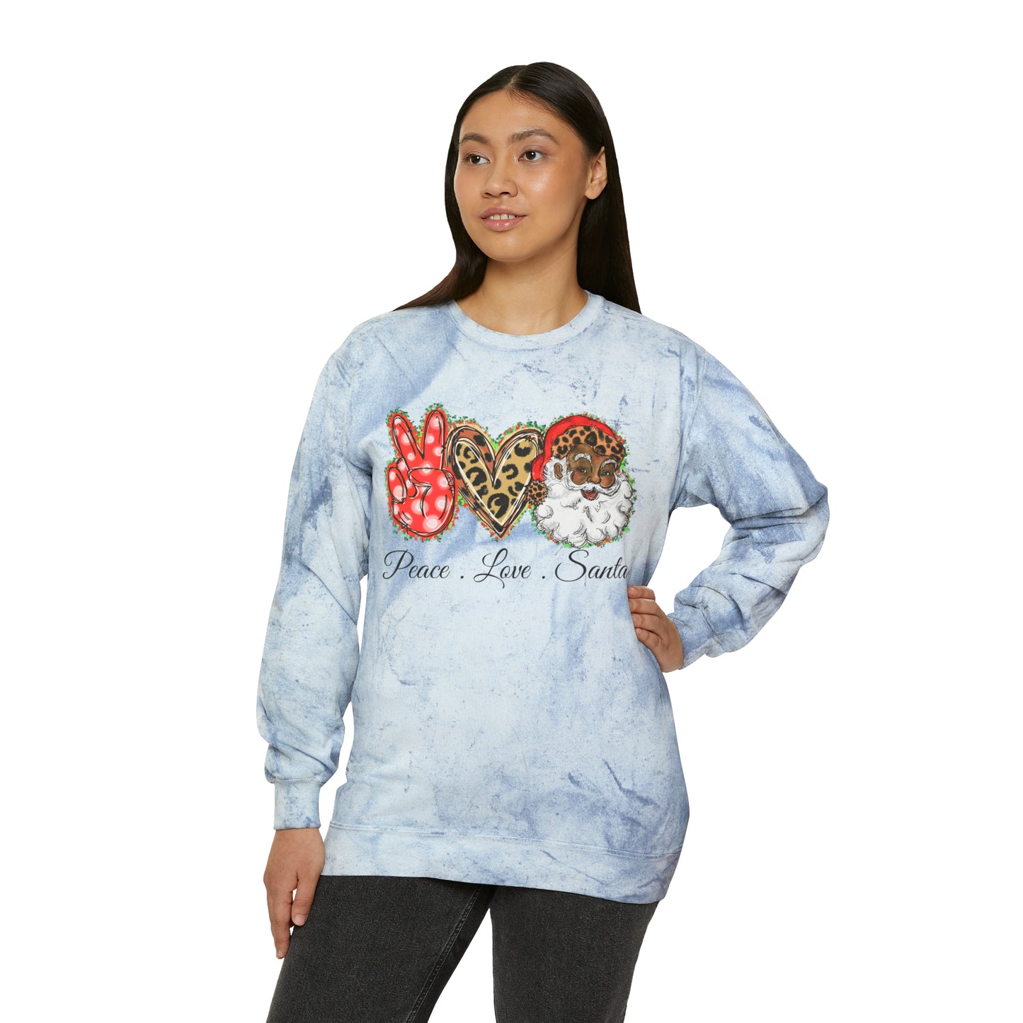 Exclusive "Peace, Love, Santa" Color Blast Sweatshirt | Jingle-Jingle