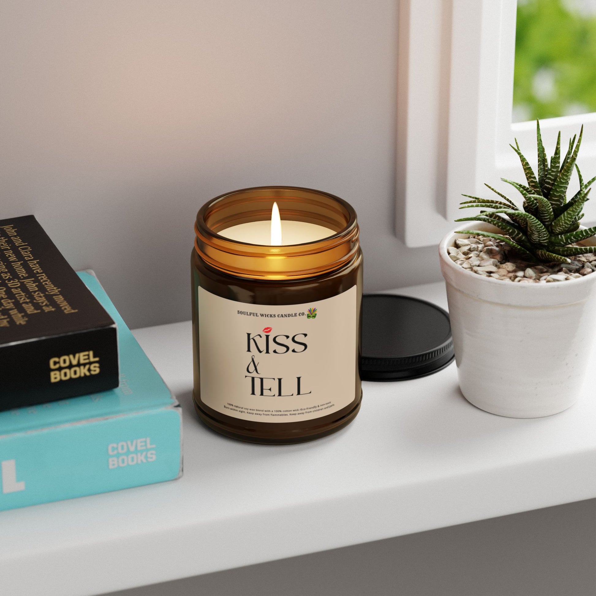 Kiss & Tell Scented Soy Candle in Amber Jar For Valentine's Day