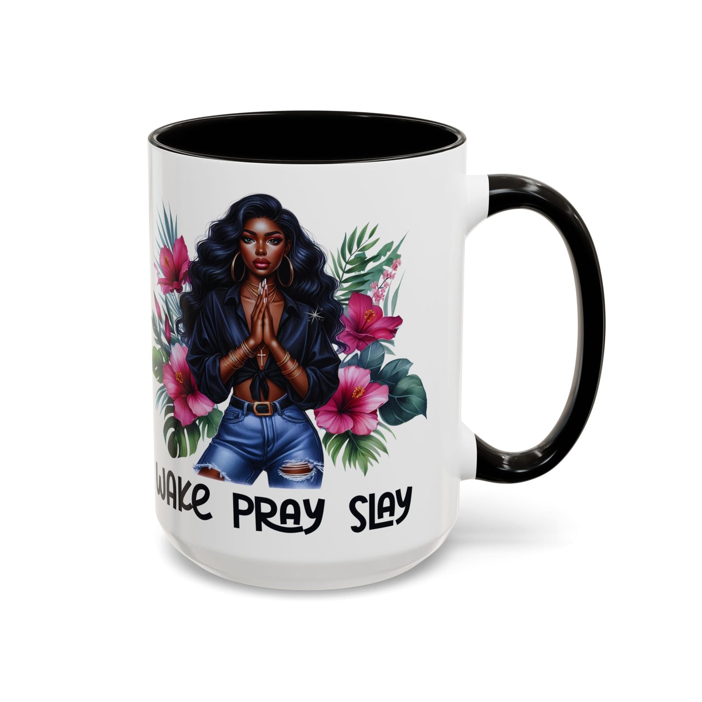 Afro-Chic Mug - 'Wake, Pray, Slay' Beautiful Vivid Portrait Coffee Cup