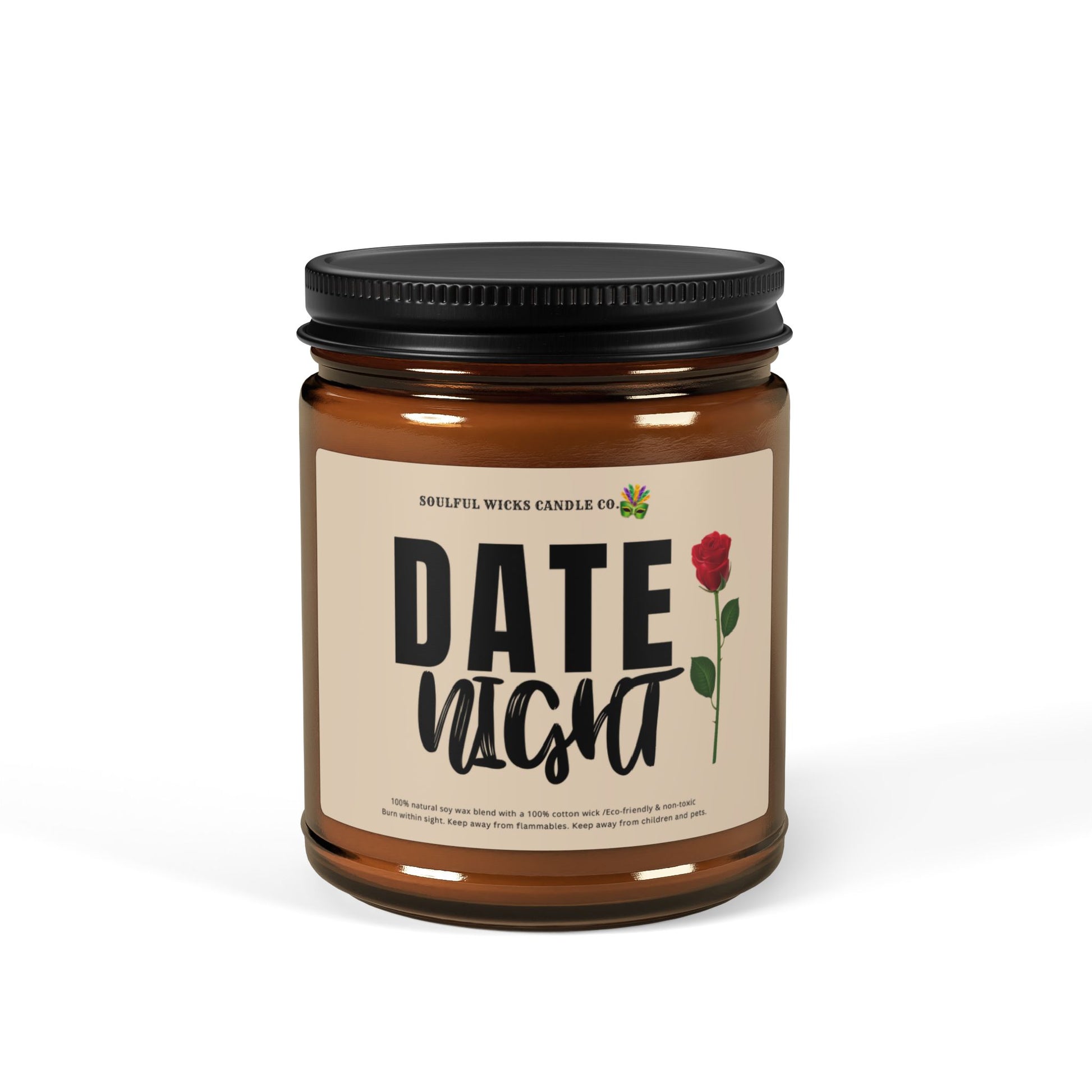 Date Night Scented Soy Candle in Amber Jar for Valentines Day