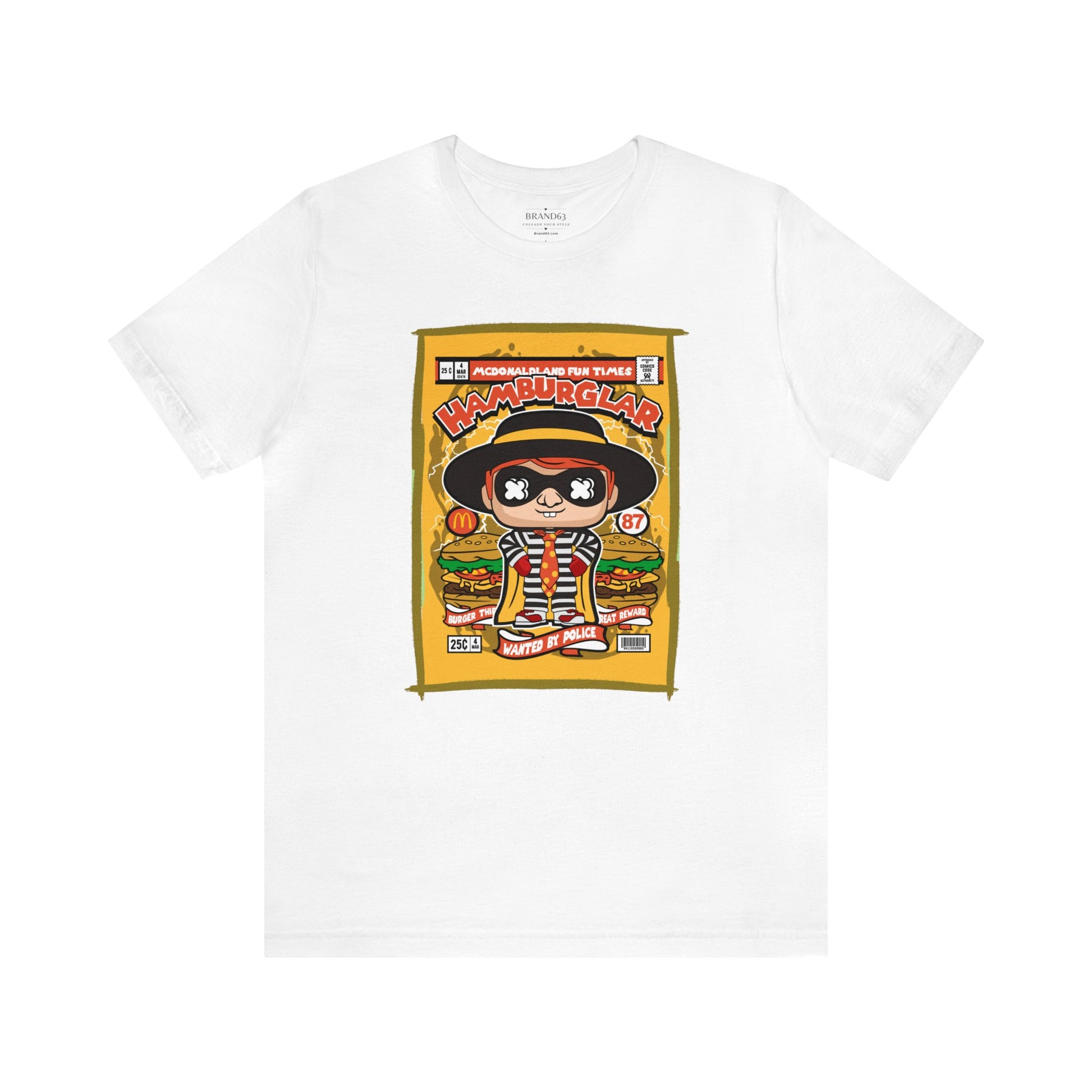 Brand63's exclusive Hamburglar Comic Book-Pop Art T-shirt collection, featuring vibrant designs with free shipping on orders over $100