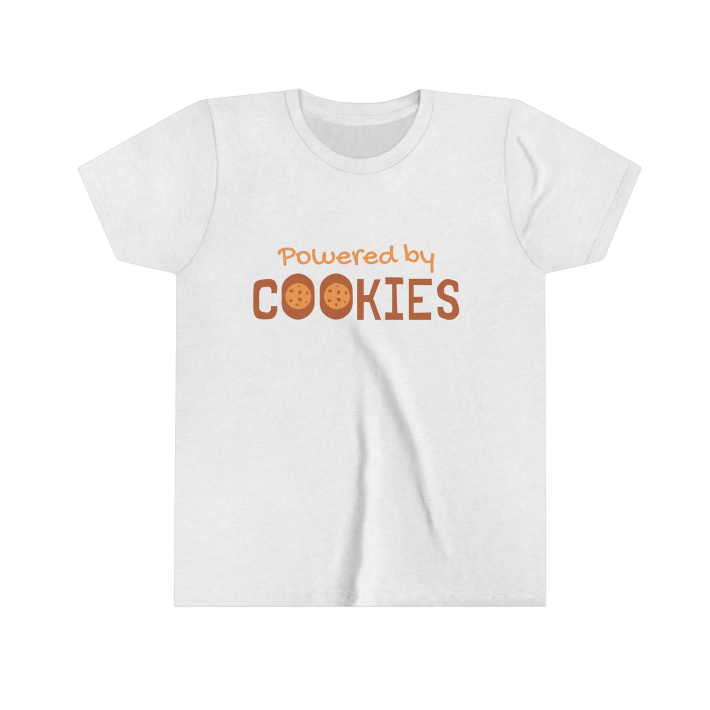 Powered by cookies, youth short sleeve shirt, youth tee, summer vacay shirt, pool party tee, brand63.com