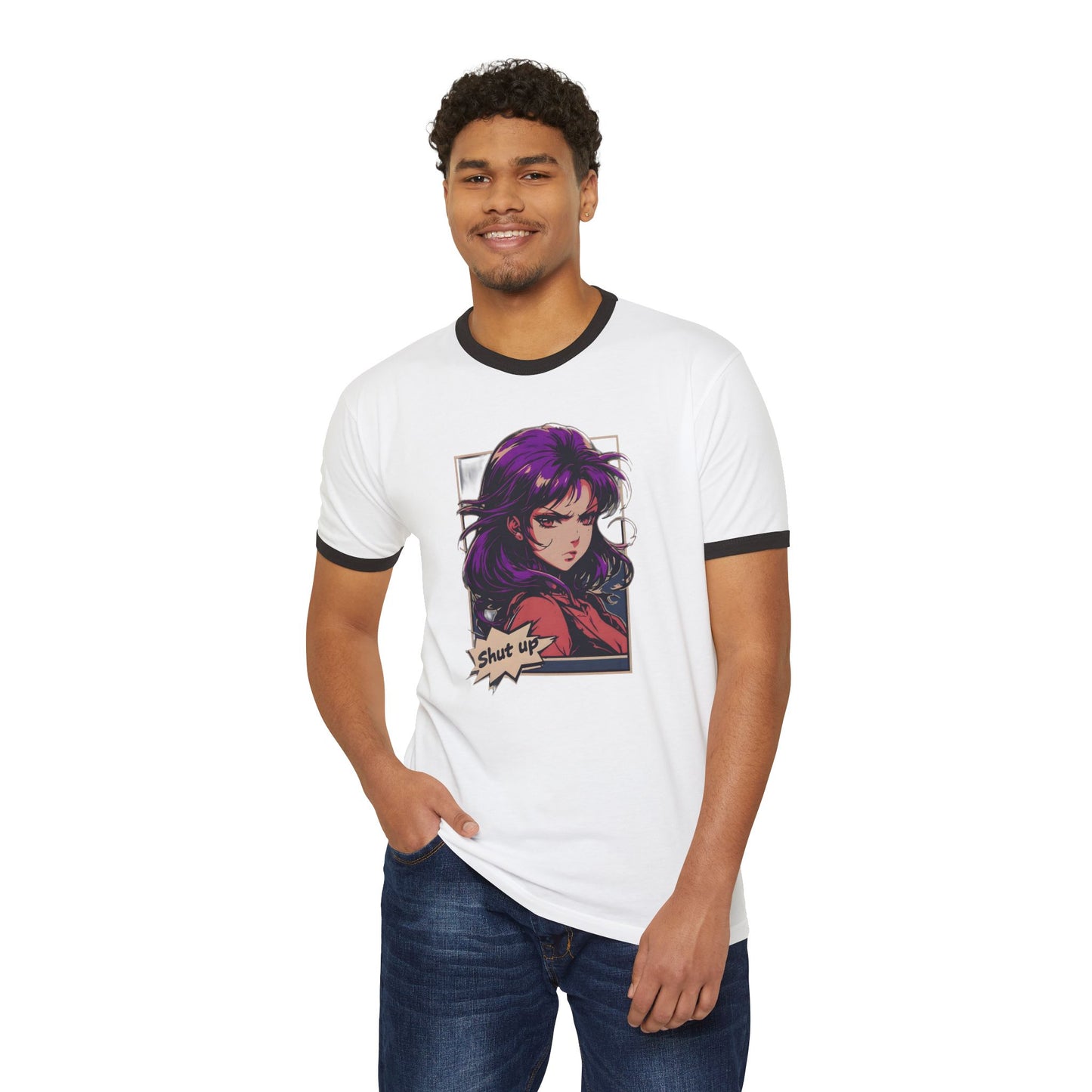 Japanese Anime Manga "Shut Up" Cotton Ringer T-Shirt