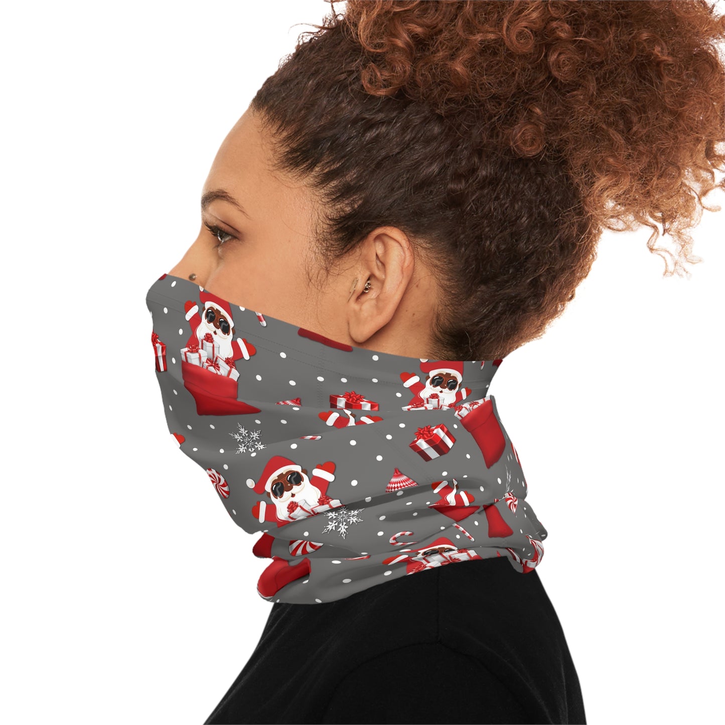 Christmas Lightweight Neck Gaiter, Black-Santa Christmas Face Mask - Red