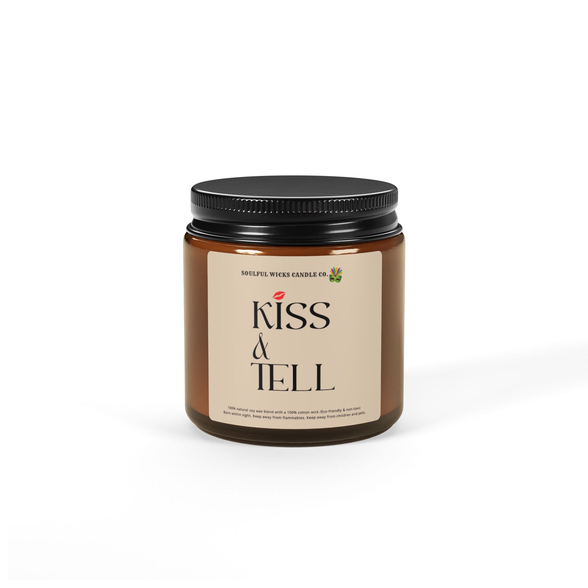 Kiss & Tell Scented Soy Candle in Amber Jar For Valentine's Day