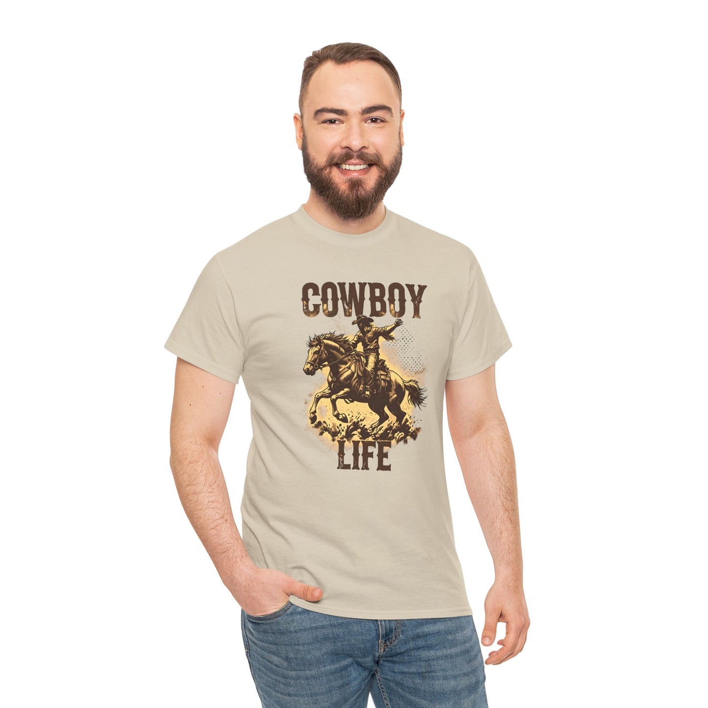 Vintage Western Style Cowboy Life Heavy Cotton T-Shirt