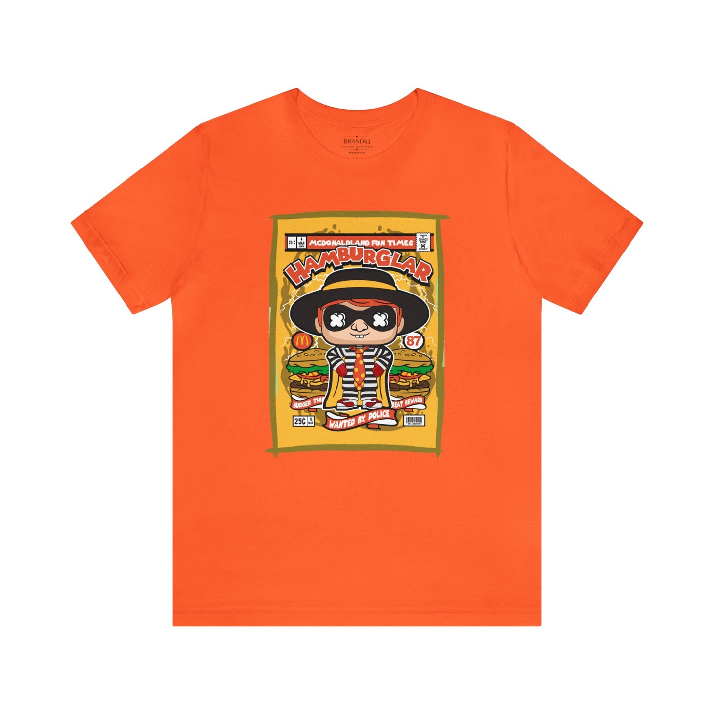 Brand63's exclusive Hamburglar Comic Book-Pop Art T-shirt collection, featuring vibrant designs with free shipping on orders over $100