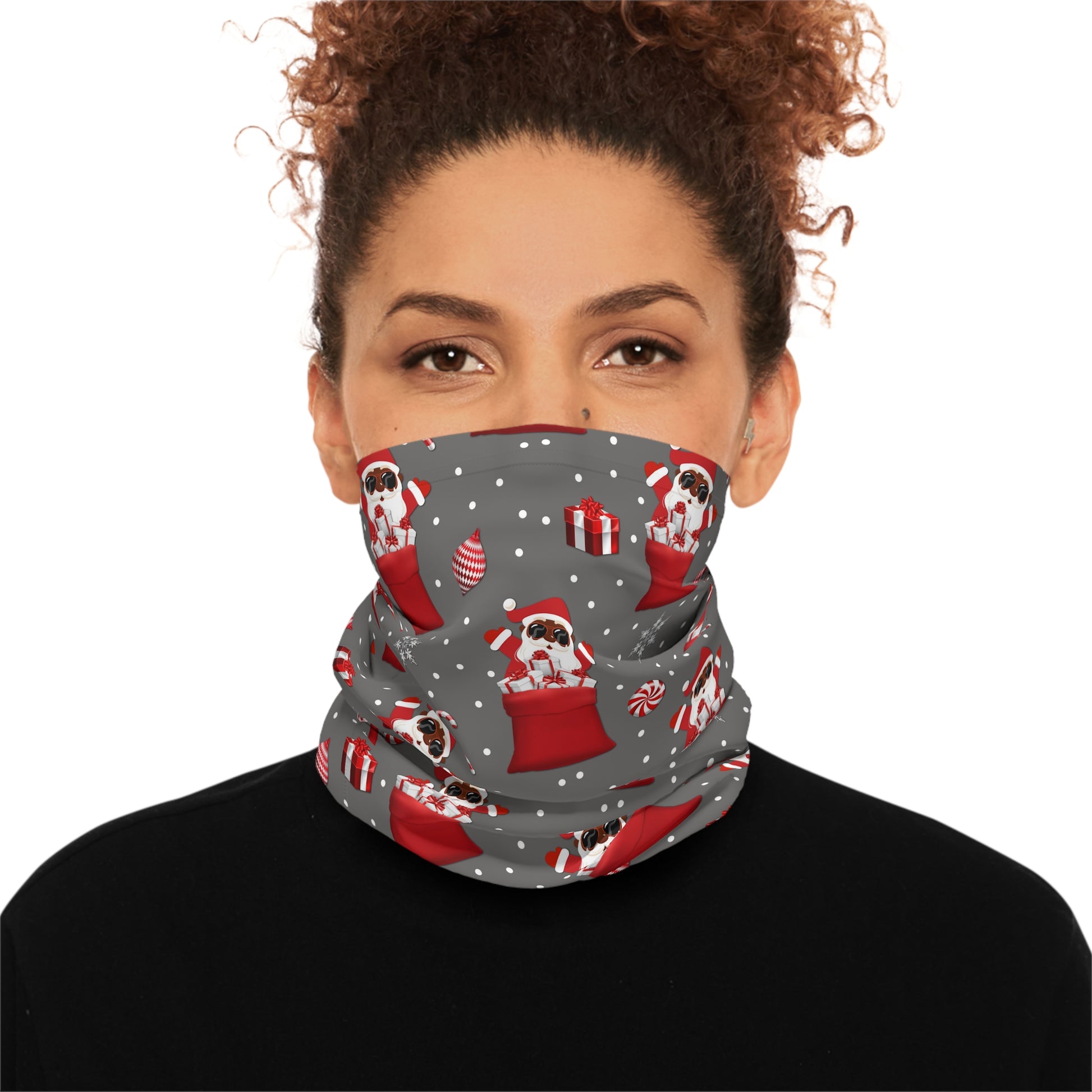 Christmas Lightweight Neck Gaiter, Black-Santa Christmas Face Mask - Red