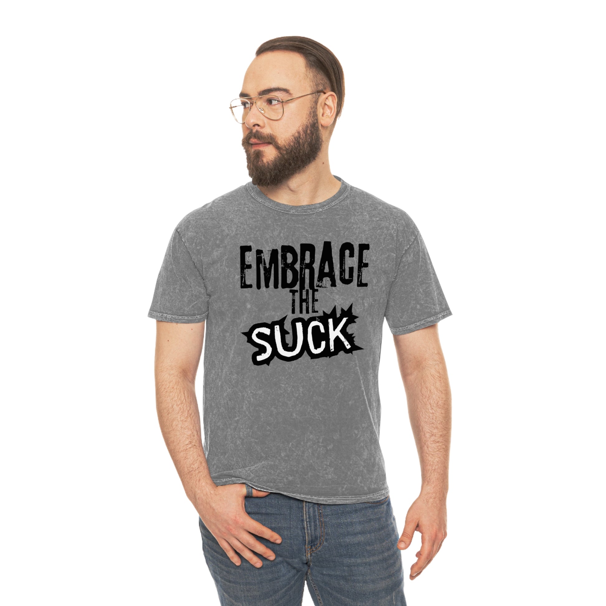 "Embrace the Suck" Mineral Wash Tee – Retro Style Military Talk Shirt