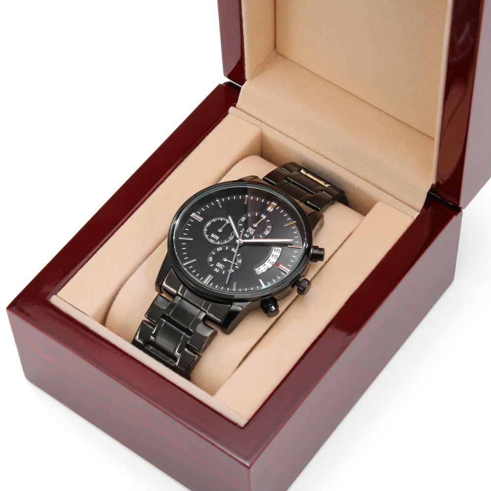 A personalized gift that can withstand constant use, this Customizable Engraved Black Chronograph Watch is the perfect gift for all the special men in your life.