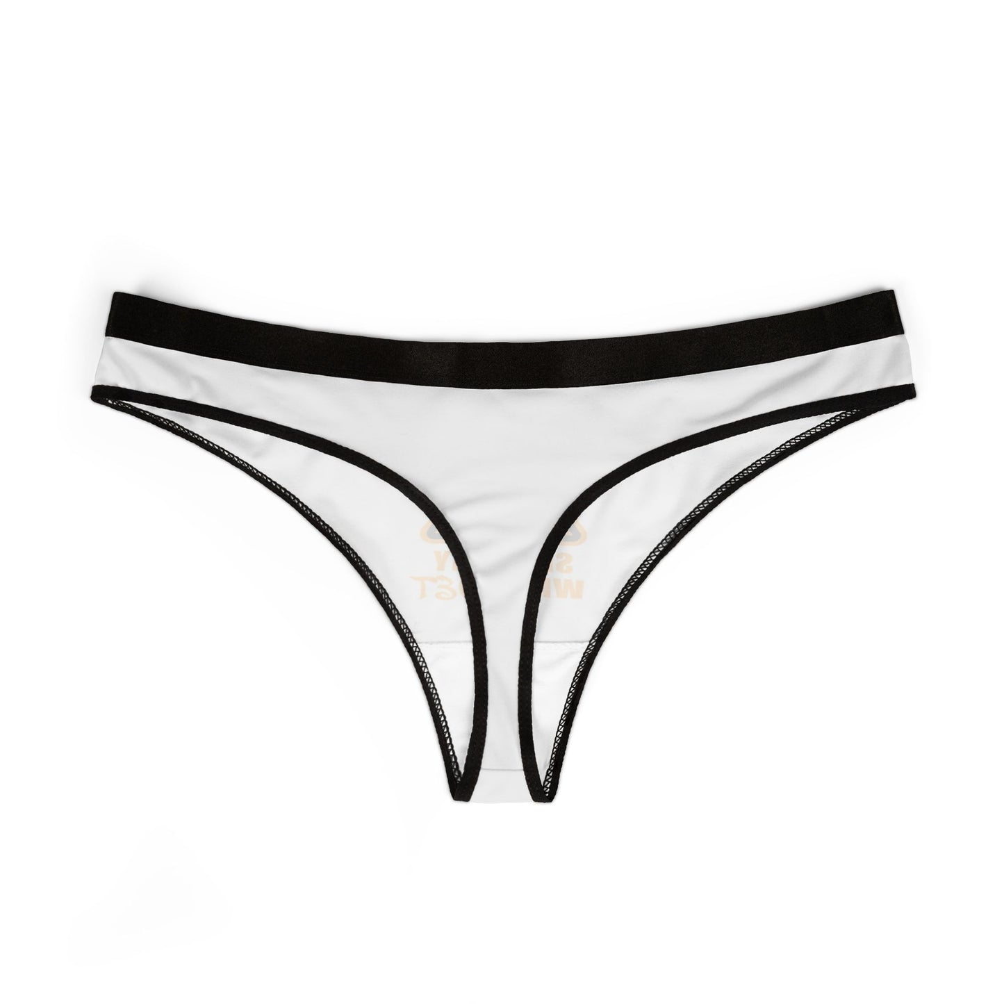 Comfortable women's thong with black waistband (back view). Valentine's Day Thong Panties