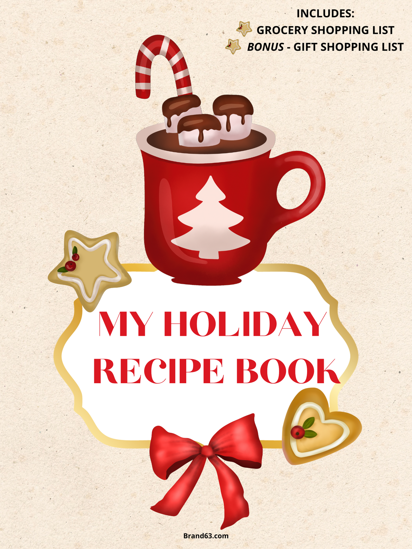 FREE HOLIDAY RECIPE BOOK  & GROCERY LIST W/BONUS GIFT SHOPPING LIST -Digital Download Pages WITH PURCHASE