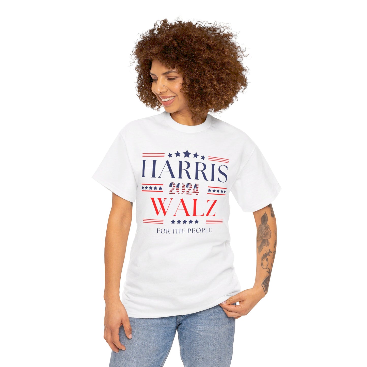 Harris Walz 2024 Cotton T-Shirt Patriotic Design