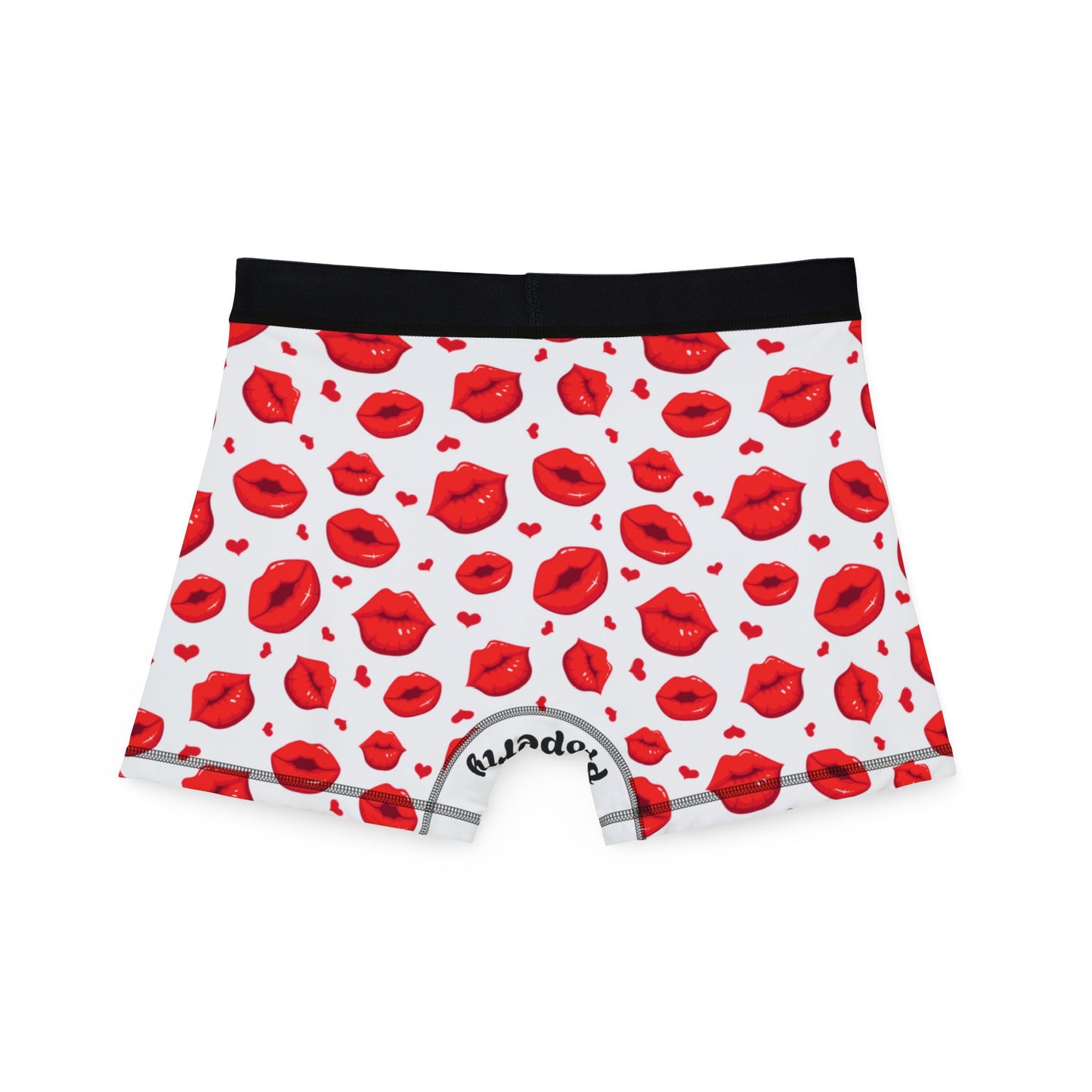 Men's Valentine's Day Boxers -Private Property Print with Red Kissing Lips (back view)