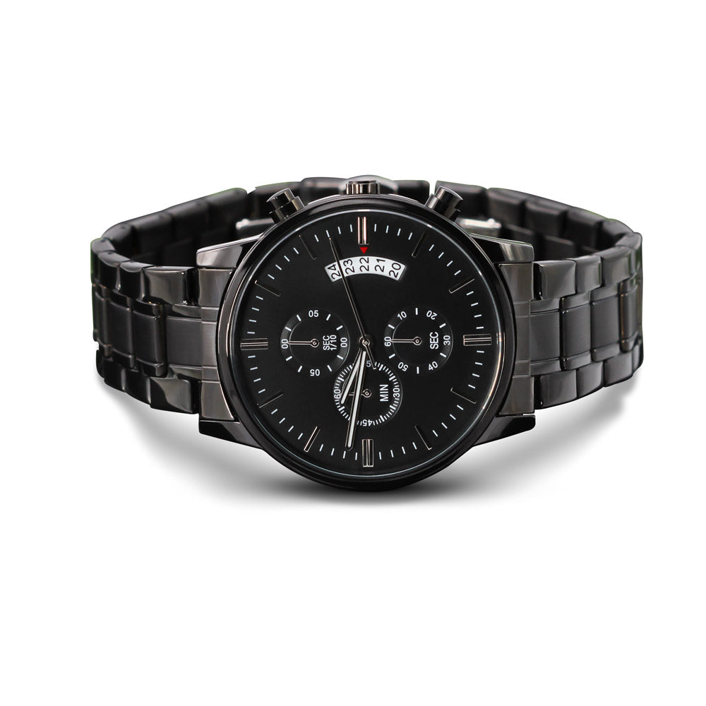 A personalized gift that can withstand constant use, this Customizable Engraved Black Chronograph Watch is the perfect gift for all the special men in your life.