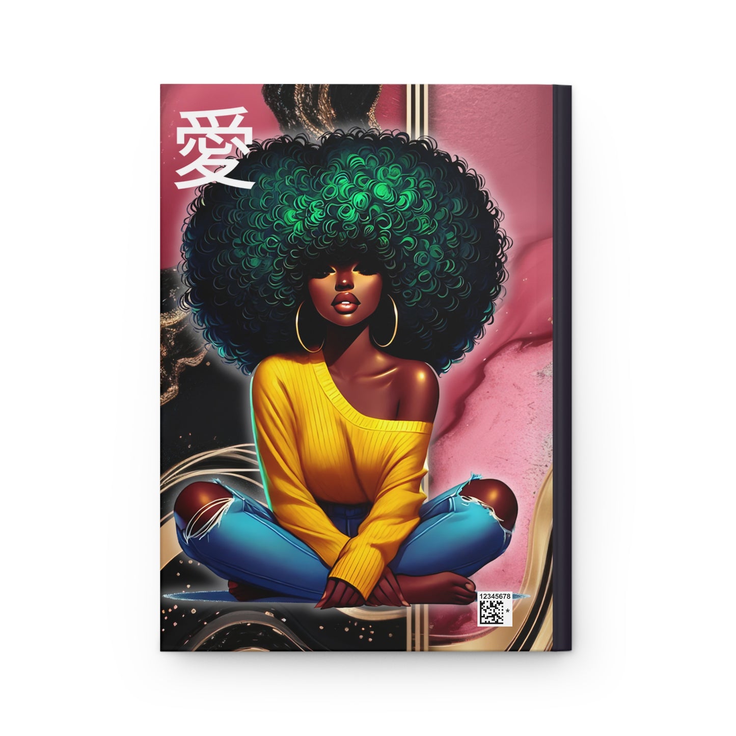 A stunning matte hardcover journal featuring a beautiful design of black women with Japanese letters that say LOVE