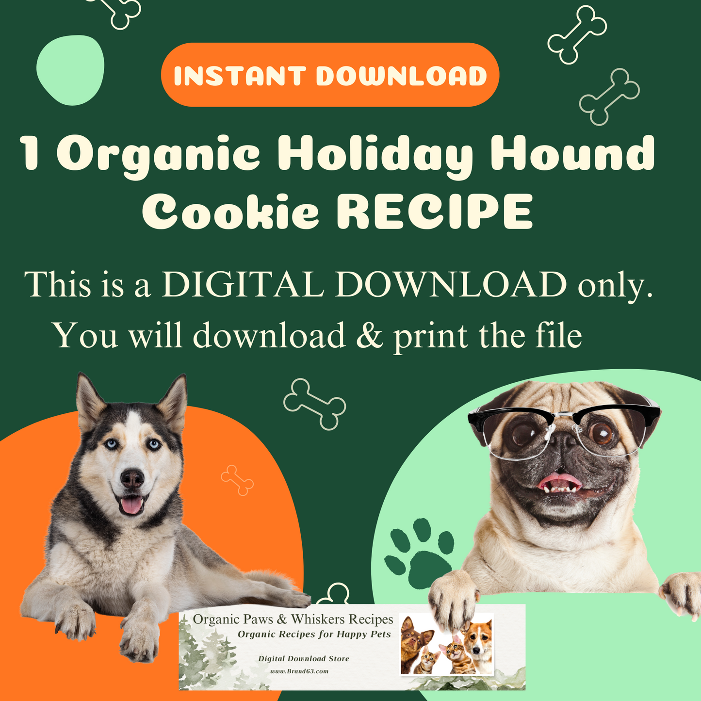 Organic Pet Recipes, Organic Recipes for Happy Pets. Digital downloads. Instant Download for pets. Pet Printables. Healthy Pets