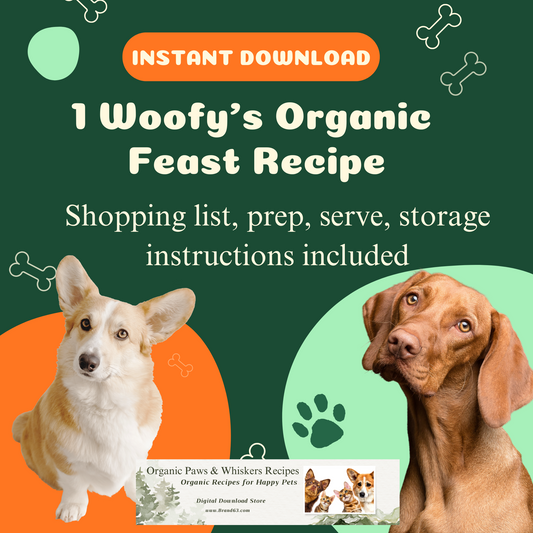 Organic Pet Recipes, Organic Recipes for Happy Pets. Digital downloads. Instant Download for pets. Pet Printables. Healthy Pets