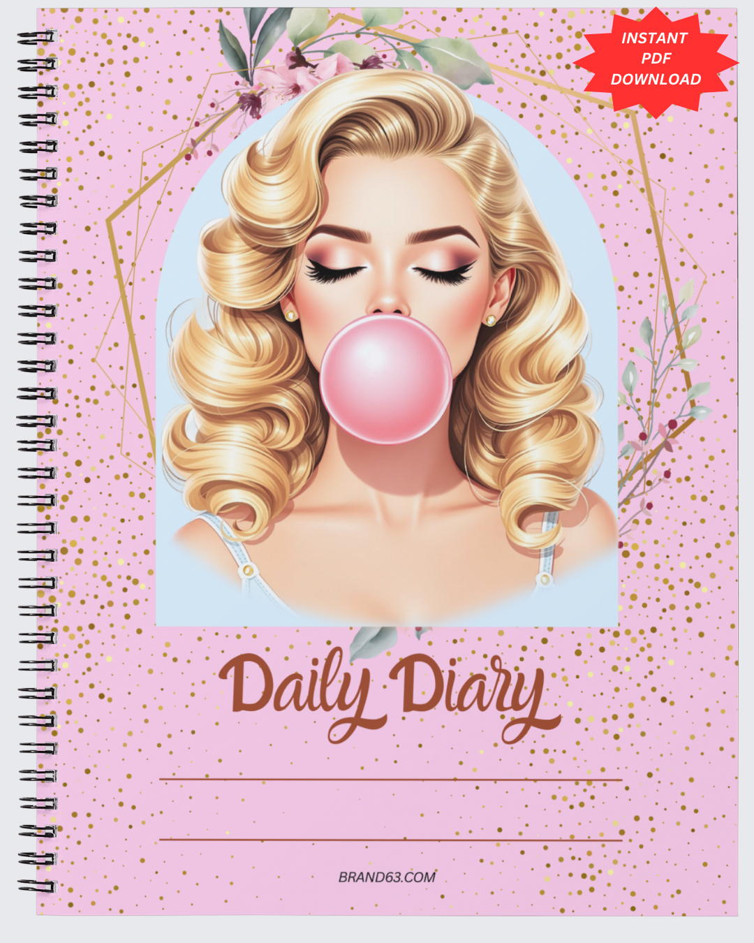 Pin-up Girl Daily Diary PDF Instant Download Pages for daily journaling and diary writing.